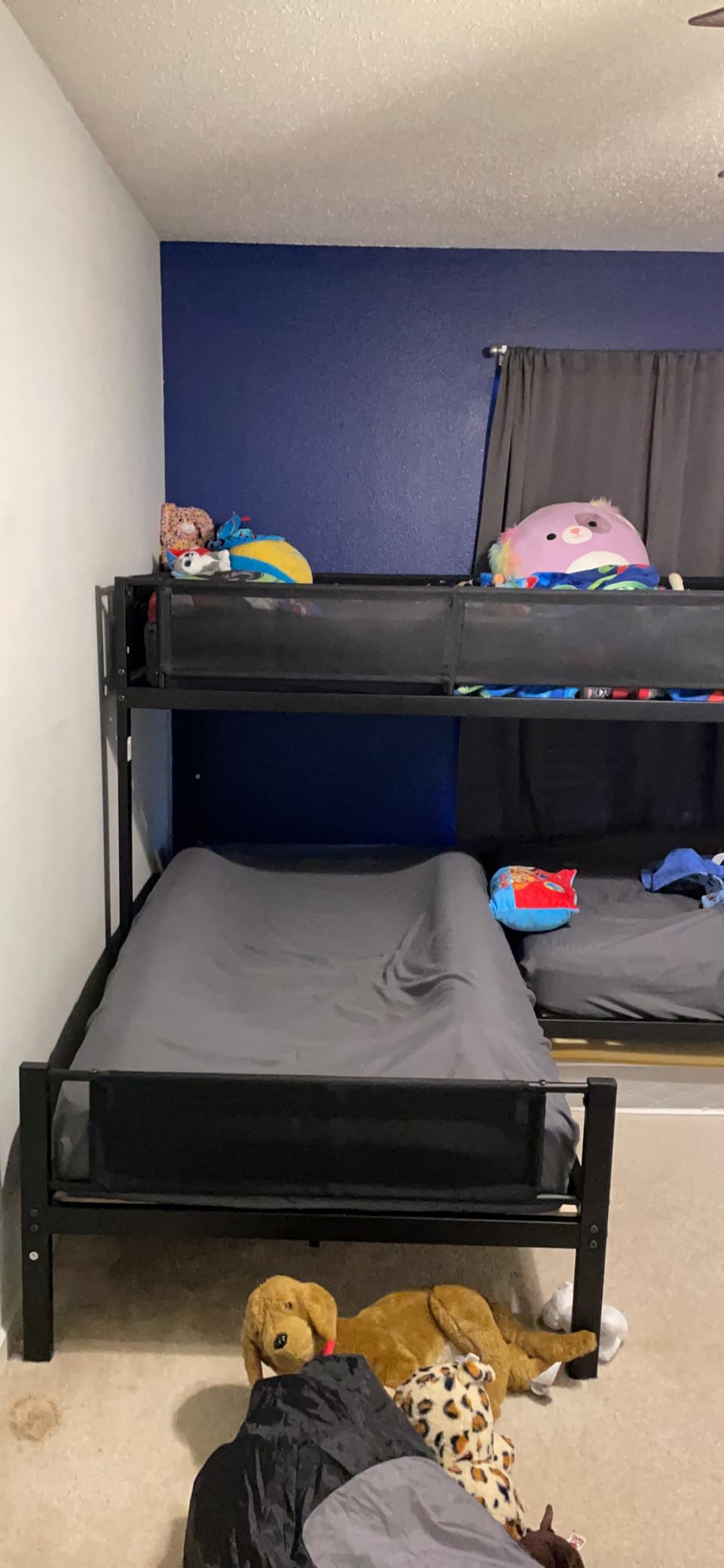 Livavege L-Shape Triple Bunk Bed with Trundle for 4 Kids/Teens/Adults, Metal Bunk Bed Twin Over Twin with Textilene Guardrail, Wood Slats, Low Bunkbed Frame for Dorm, Bedroom, Guest Room customer photo 1