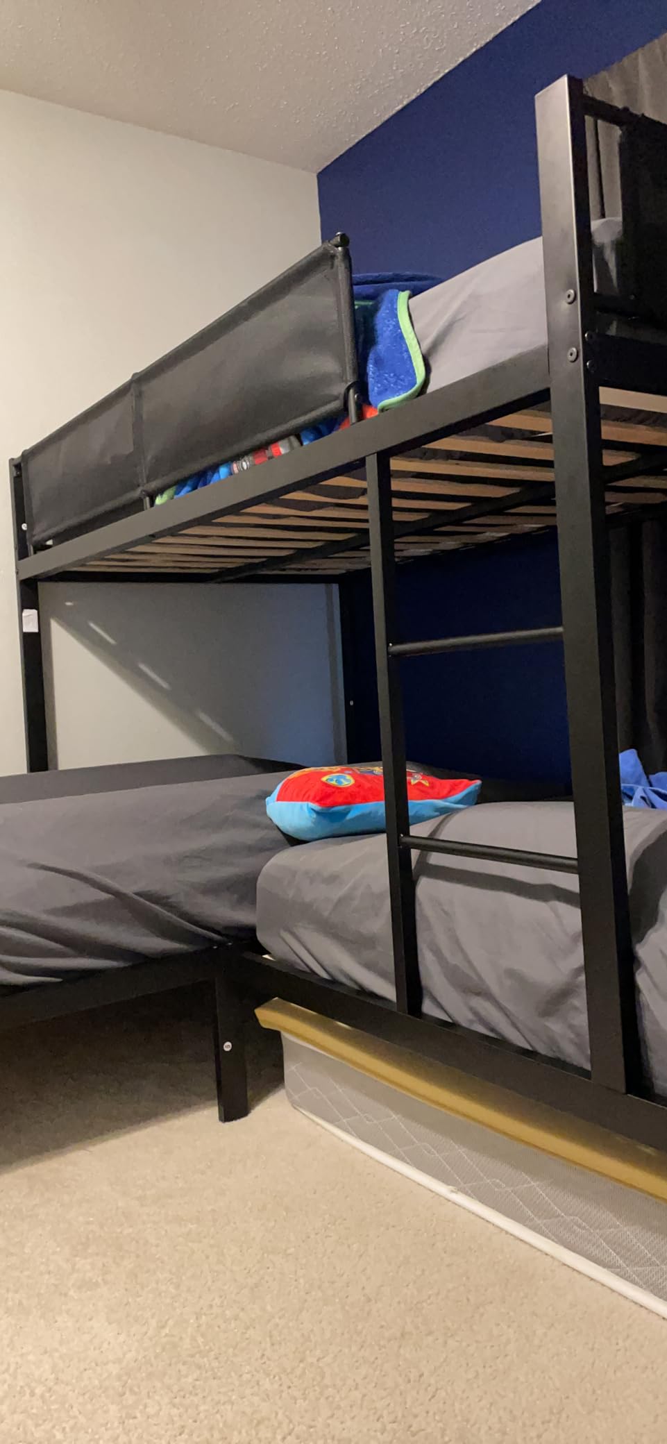 Livavege L-Shape Triple Bunk Bed with Trundle for 4 Kids/Teens/Adults, Metal Bunk Bed Twin Over Twin with Textilene Guardrail, Wood Slats, Low Bunkbed Frame for Dorm, Bedroom, Guest Room customer photo 2