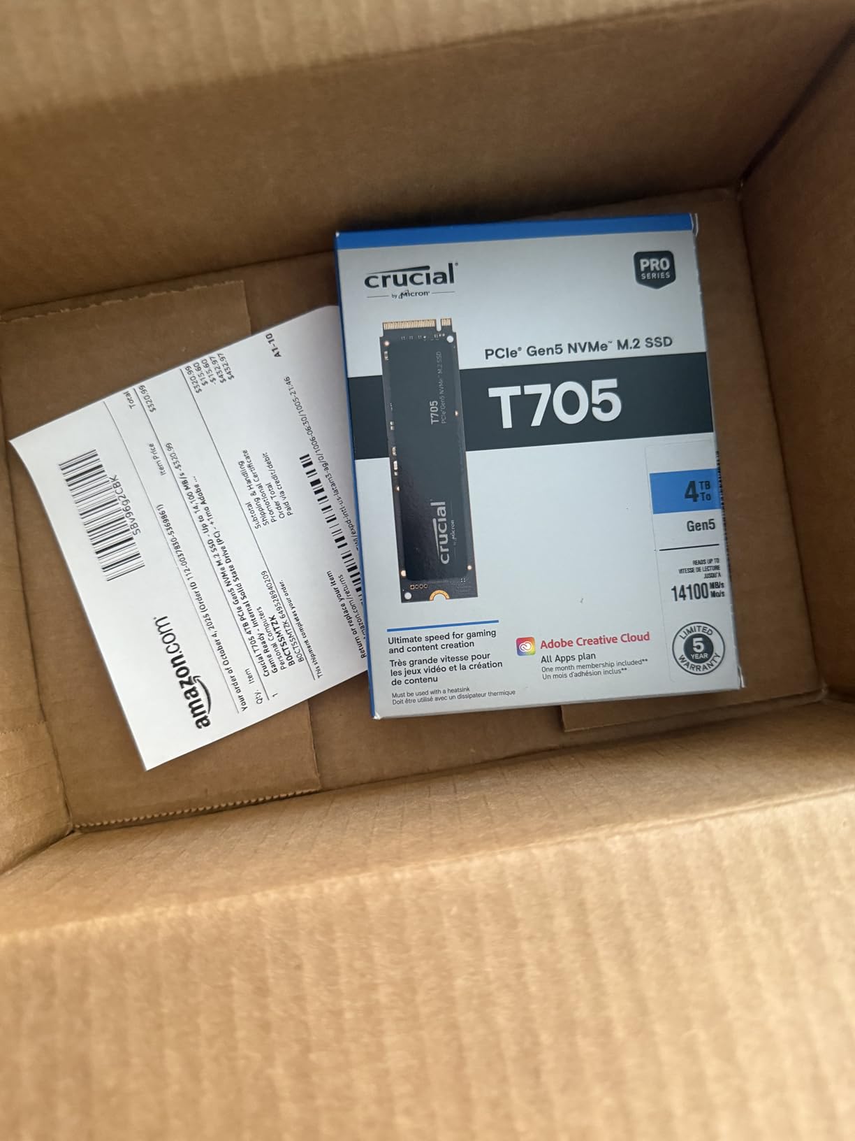 Crucial T705 PCIe Gen5 NVMe 1TB SSD, Up to 13,600MB/s, TLC NAND, Intel & Ryzen Compatible, for Hardcore Gaming & High-Speed Storage, Solid State Drive customer photo 1