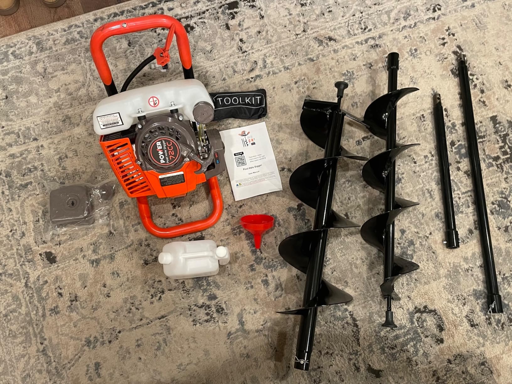 72CC Gas Powered Post Hole Digger with 6 Drill Bits (6
