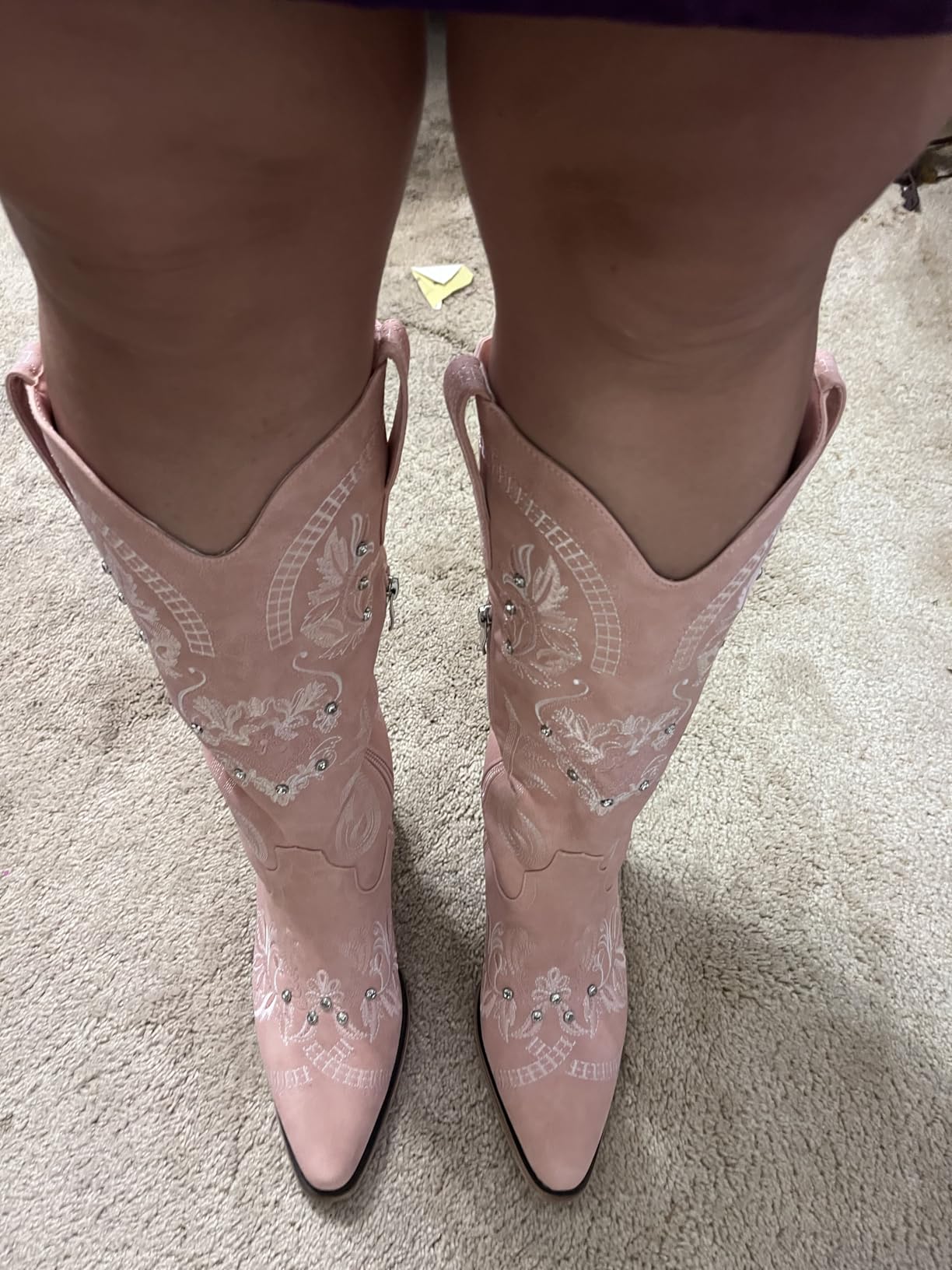 Lumeheel Cowboy Boots for Women - Knee High Western Cowgirl Boots, Sparkly Rhinestone Retro Country Boots with Classic Embroidered, Pointed Toe Chunky Heel Pull on Zipper Fashion Vintage Tall Boots customer photo 1