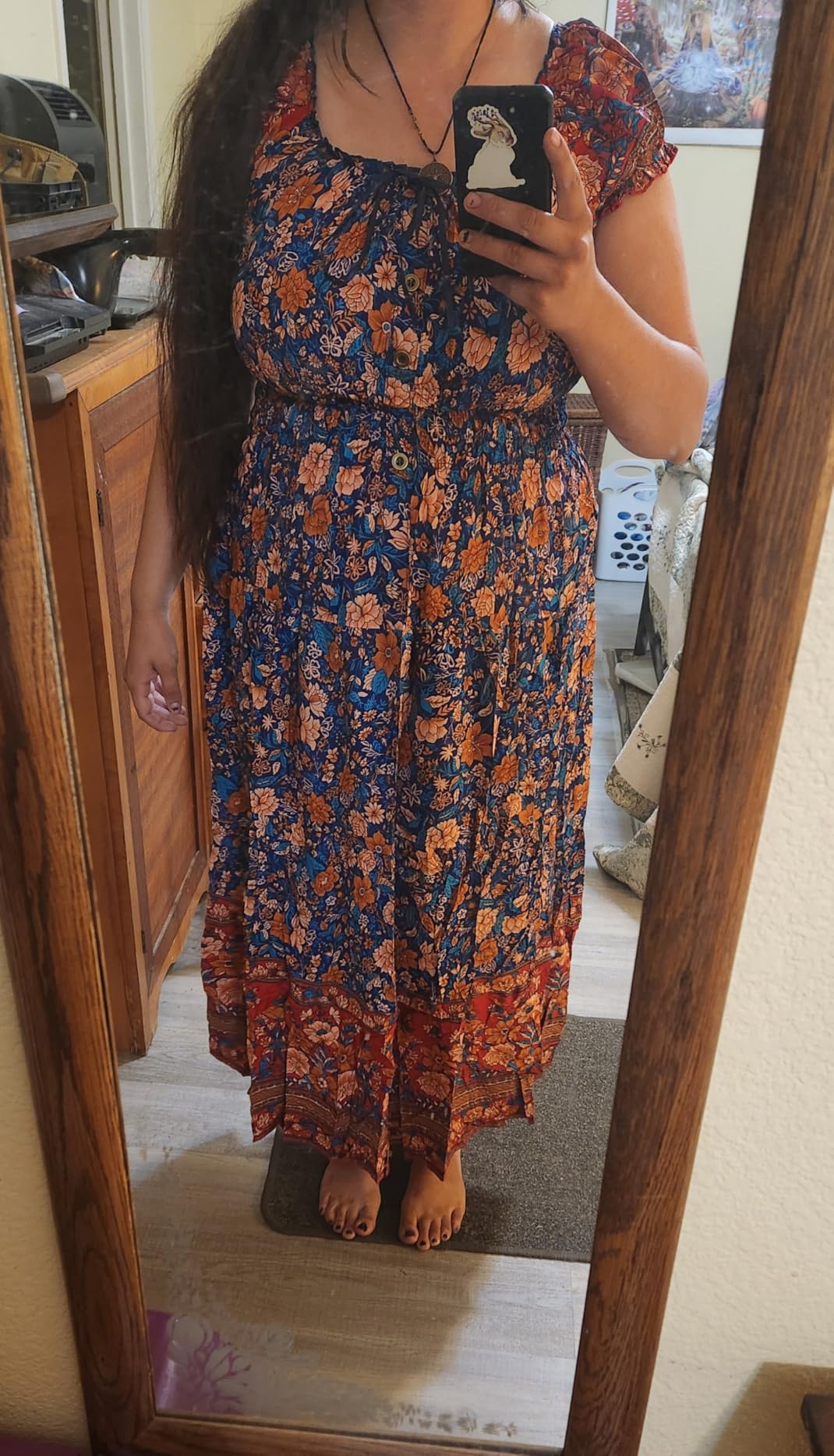 OSTOO Women's 2026 Maxi Dress Short Sleeves Boho Floral Print Tiered Casual Flowy Summer Long Dress customer photo 1