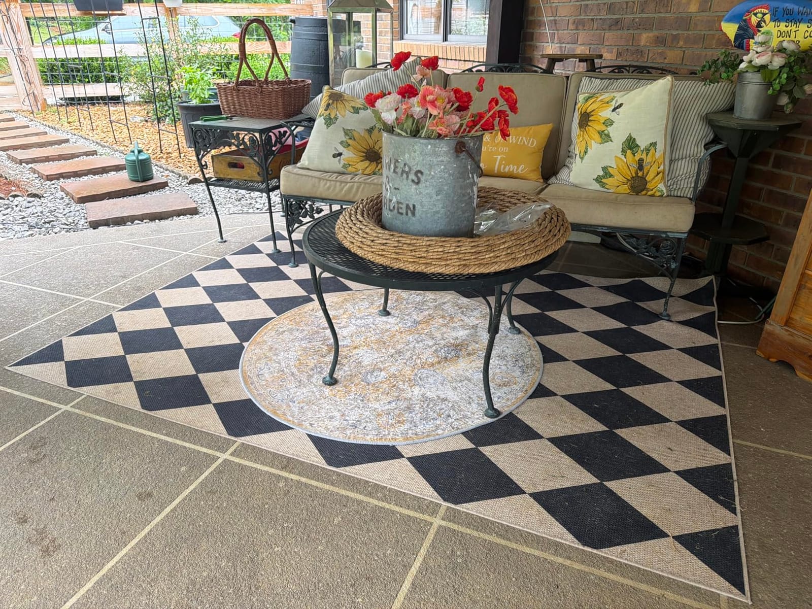 Lahome Checkered Easy Jute 3x5 Entryway Front Porch Rug, Black Diamond Indoor Outdoor Patio Layering Rug, Washable Farmhouse Neutral Non Slip Non Shedding Door Carpet for Backyard Blacony customer photo 1