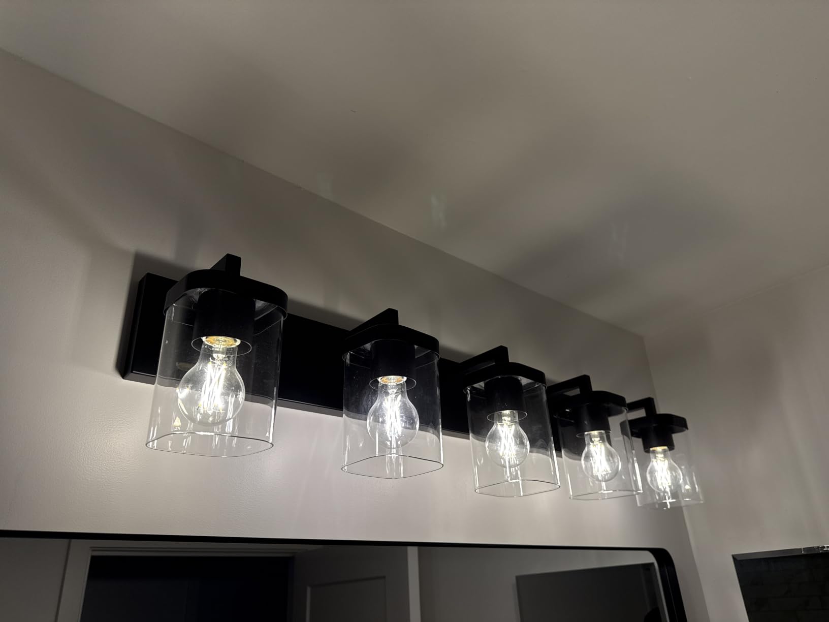 Bathroom Lighting Fixtures Over Mirror, Square Design & Rectangle Large Backplate, 3 Lights Modern Vanity Lighting Fixtures, Bathroom Light Fixtures for Bathroom/Living Room/Bedroom, Black customer photo 1