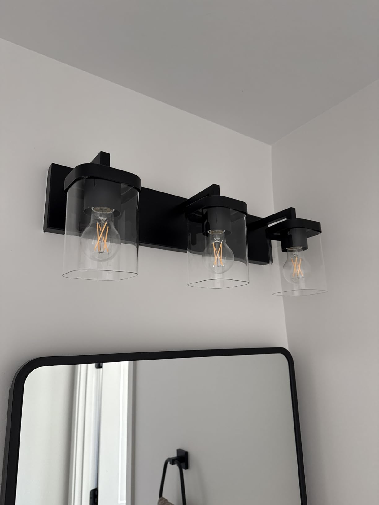 Bathroom Lighting Fixtures Over Mirror, Square Design & Rectangle Large Backplate, 3 Lights Modern Vanity Lighting Fixtures, Bathroom Light Fixtures for Bathroom/Living Room/Bedroom, Black customer photo 2