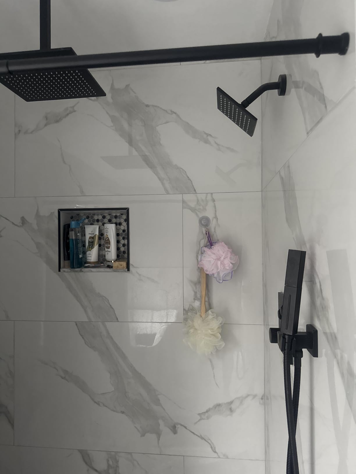 Thermostatic Shower System Matte Black, Push Button Diverter Shower Faucet with 2 in 1 Handheld, Ceiling Mount 12 Inch Shower Head with 6 Inch Wall Mount Shower Head customer photo 2