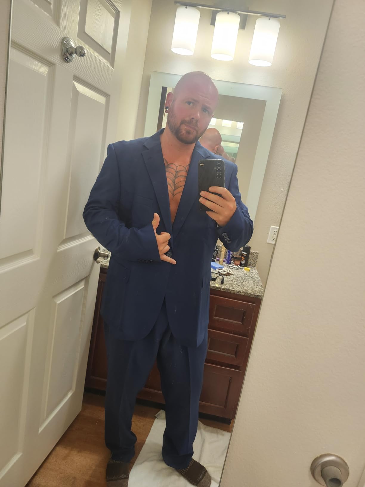 Mens Suit 2 Piece Suits for Men One Button Slim Fit Solid Jacket & Pants Tuxedo Set Business Wedding Party Prom customer photo 1