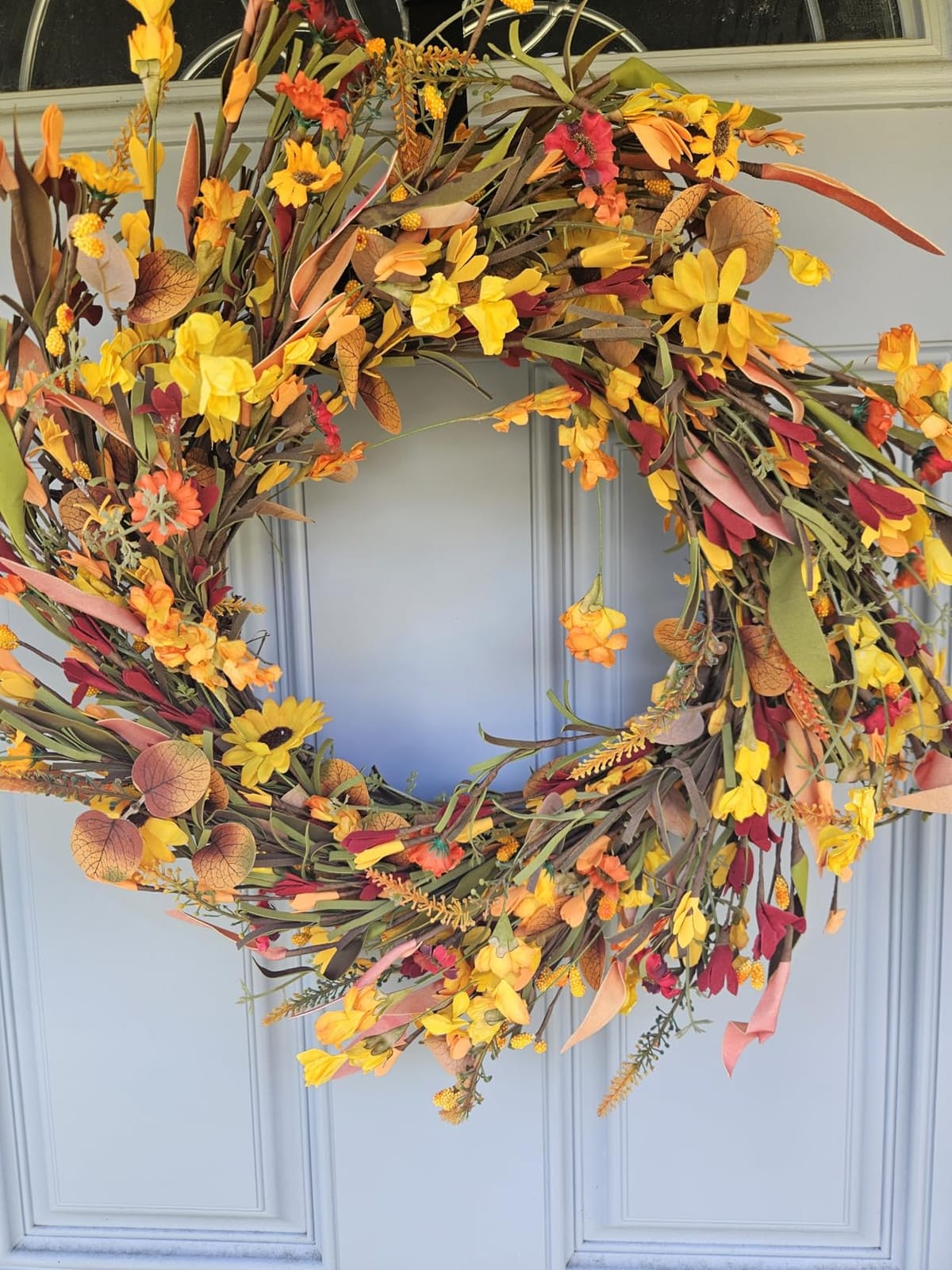 Artificial Fall Wreath 22 Inch Fall Wreaths for Front Door Autumn Porch Farmhouse Thanksgiving Day Harvest Festival | Handmade with Colorful Autumn Flowers Foliage for Porch Farmhouse Thanksgiving Day Harvest Festival customer photo 2