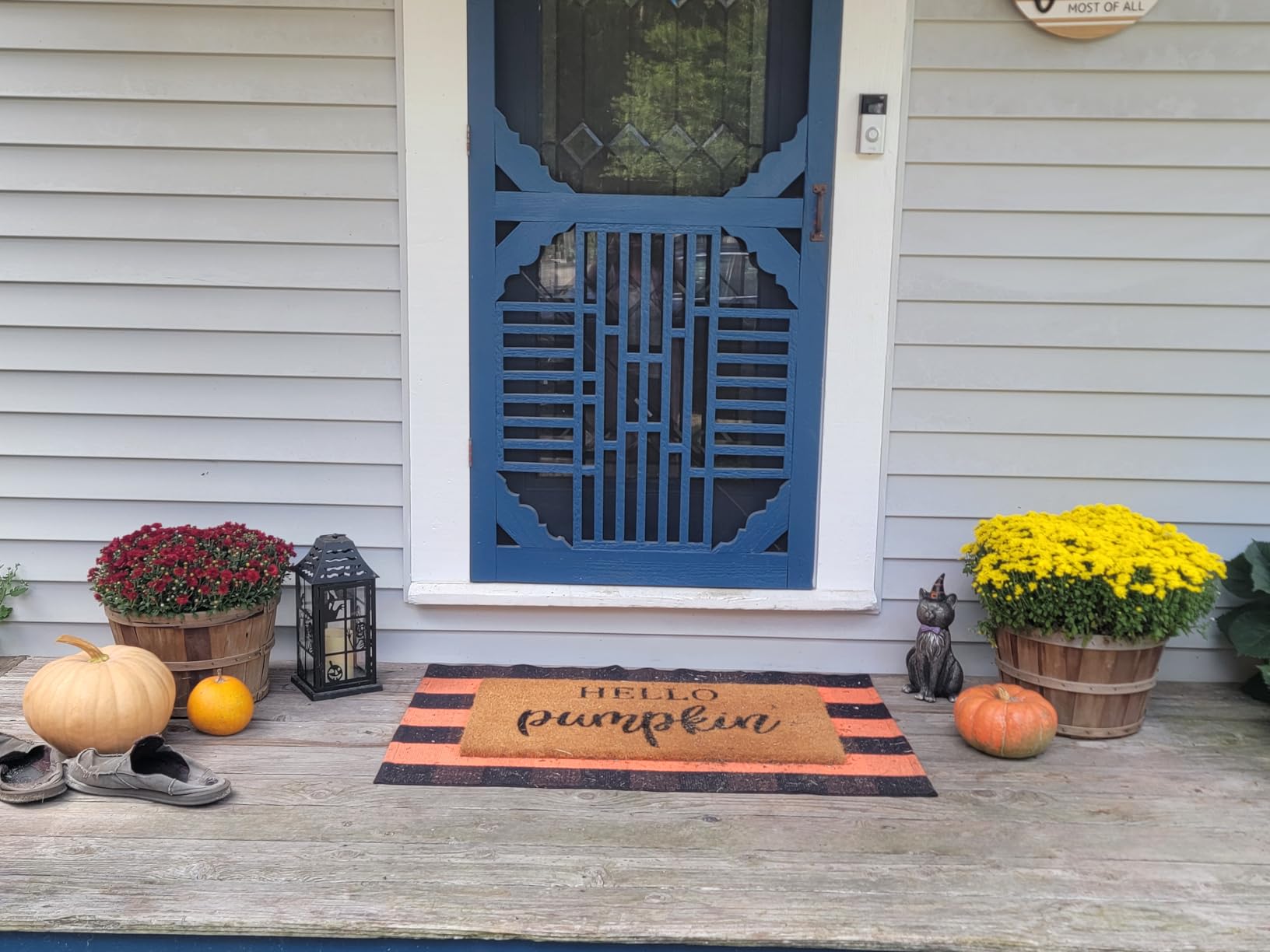 Fall Decor Door Mat Combo Set, 100% Coco Coir Welcome Mat + 28 x 43 Inches Coffee and White Plaid Rug - Fall Thanksgiving Front Porch Entryway Floor Doormat, Indoor Outdoors Autumn Mats Hello Pumpkin customer photo 1