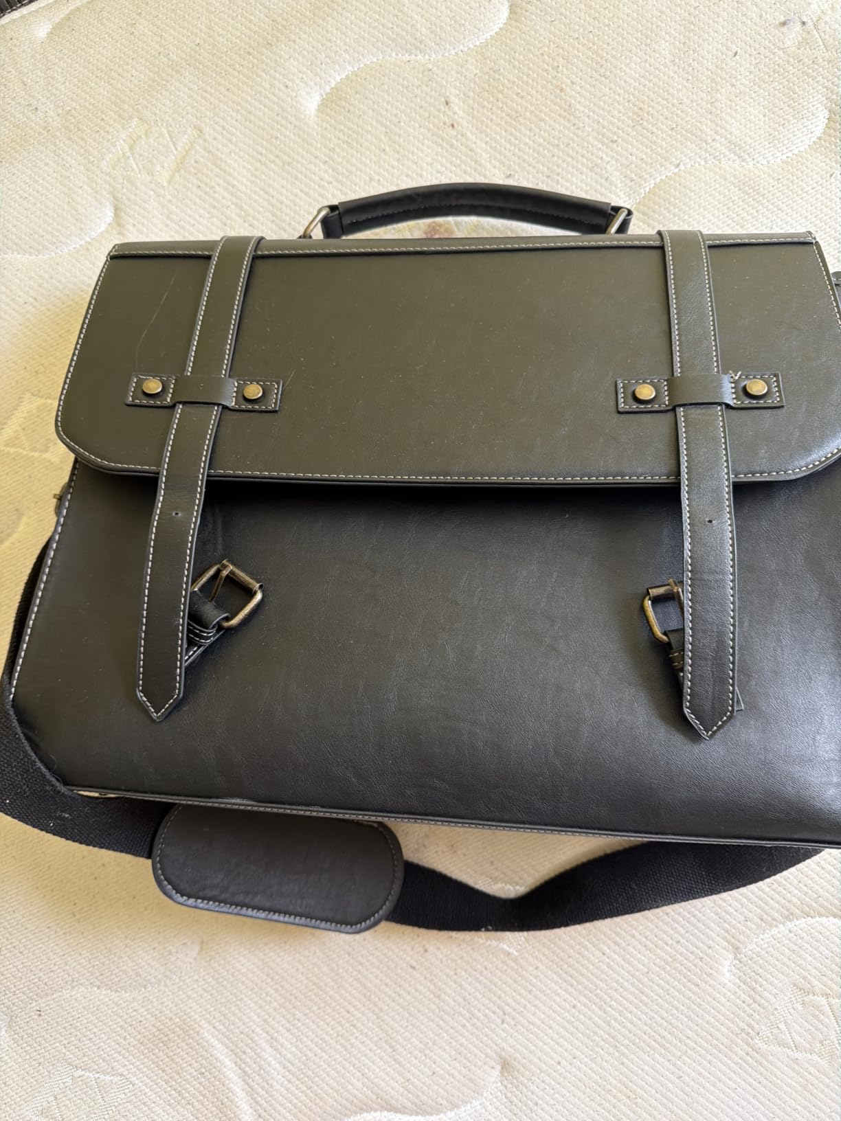 RAINSMORE Mens Messenger Bag 17 Inch Waterproof Vintage Leather Laptop Briefcase Large Laptop Bag Satchel Bag Computer Shoulder Bag for Office Business Travel College,Brown customer photo 1