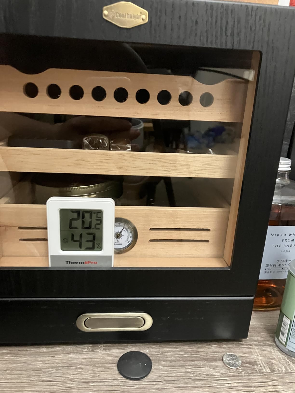 COOL KNIGHT Cigar Humidor Cabinet, Cigar Cabinet Humidor with Spanish Cedar Wood Drawer, Precision Hygrometer, 2 Humidifiers, Cigar Accessories Drawer and Travel Cigar Case, Christmas for Cigar Lovers customer photo 2