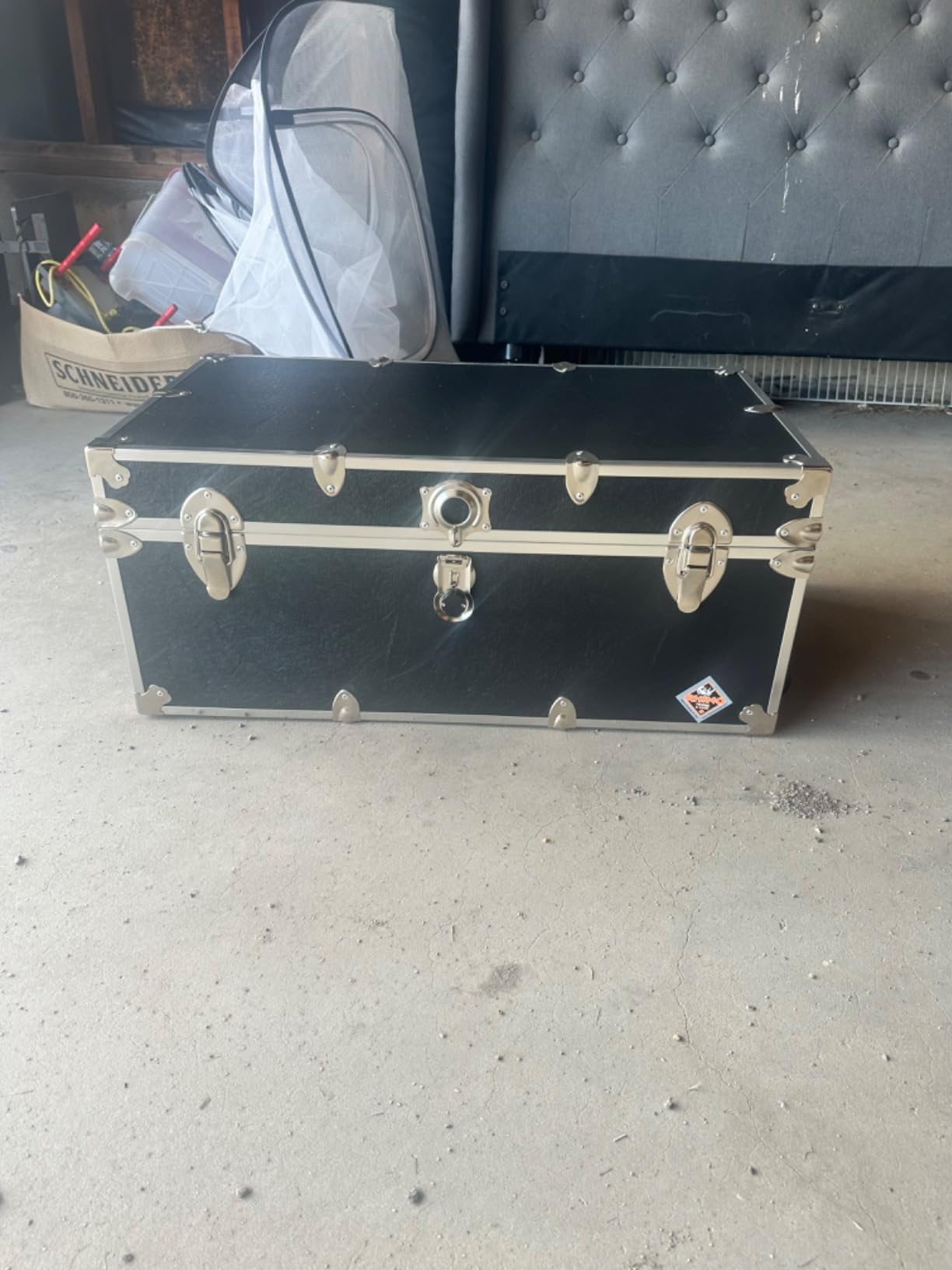 Rhino Large Essential Trunk with Wheels, Camp Footlocker, Dorm Storage | 32L x 18W x 14H, 1000+ lb Capacity, Birch Hardwood Plywood, Nickel Plated Steel, High Impact Wheels, Lockable customer photo 1