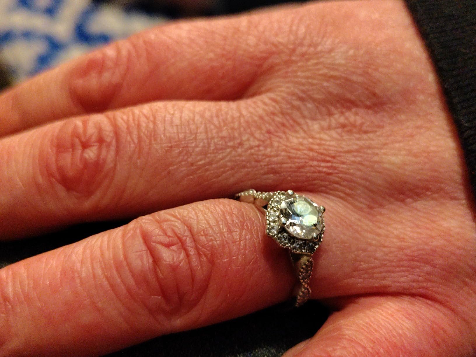 1.5CT Round Cut Genuine Moissanite or Simulated Diamond Sterling Silver Milgrain Vintage Promise Ring Halo Engagement Ring customer photo 2