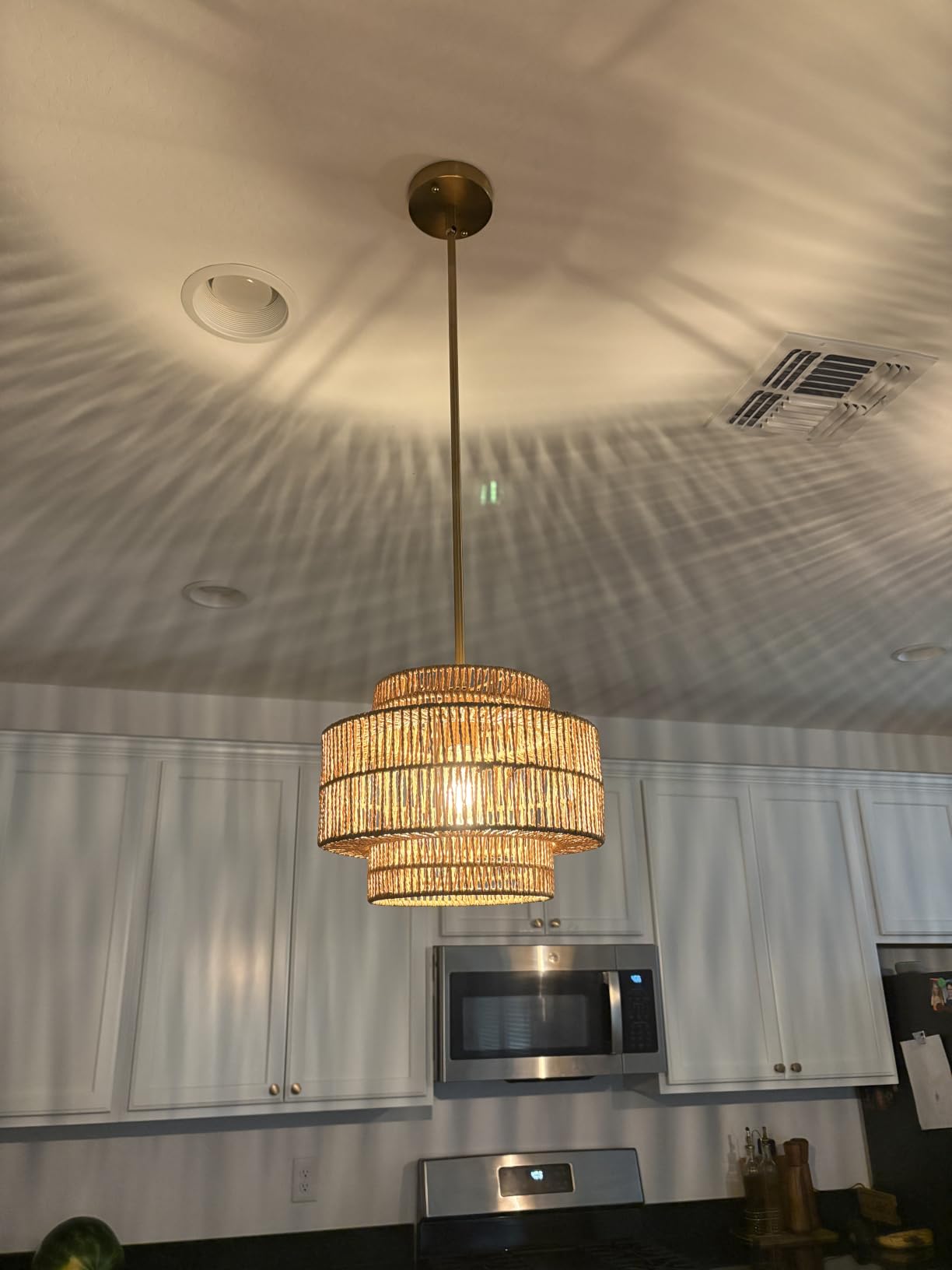 4-Light Boho Rattan Chandelier Light Fixture, 17.7