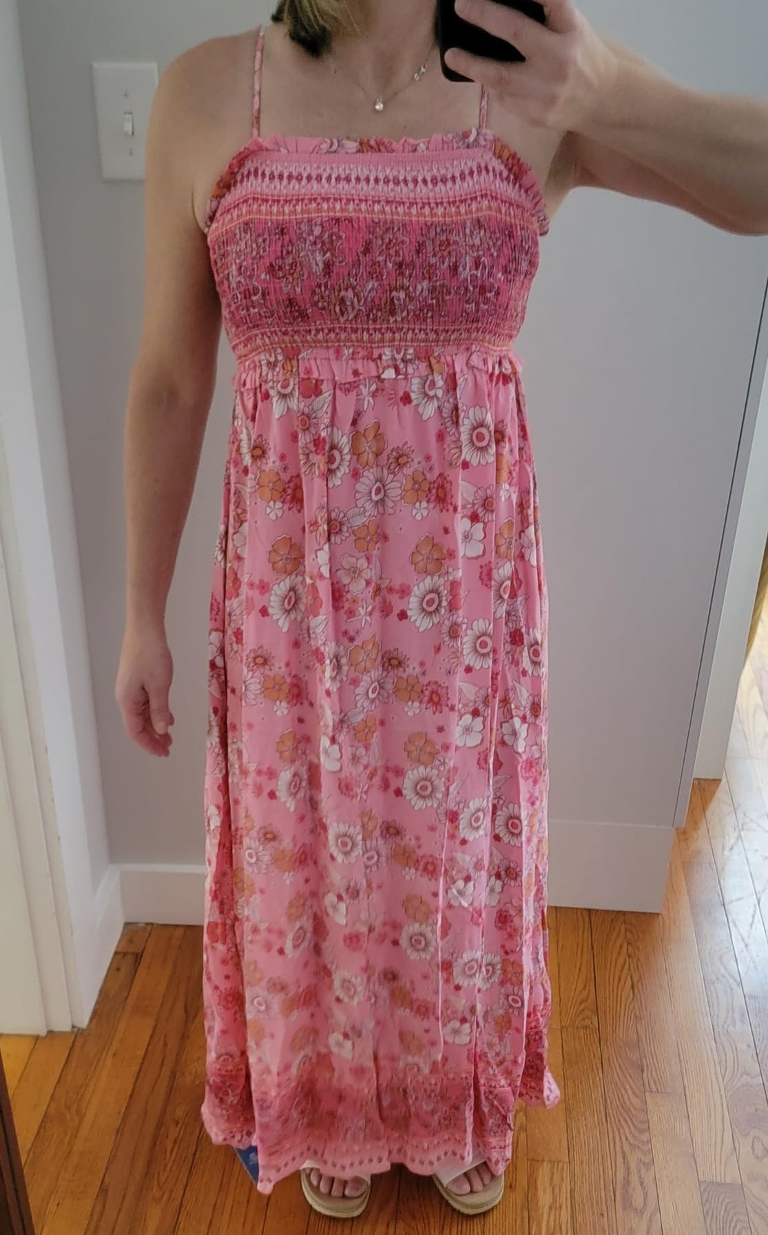 CUPSHE Women Maxi Summer Dress 2026 Floral Flowy Sundress | Spaghetti Straps Smocked Beachwear, Sleeveless, Empire Waist A Line Long Dresses, Boho Vacation Outfit, Fashion Clothes customer photo 1