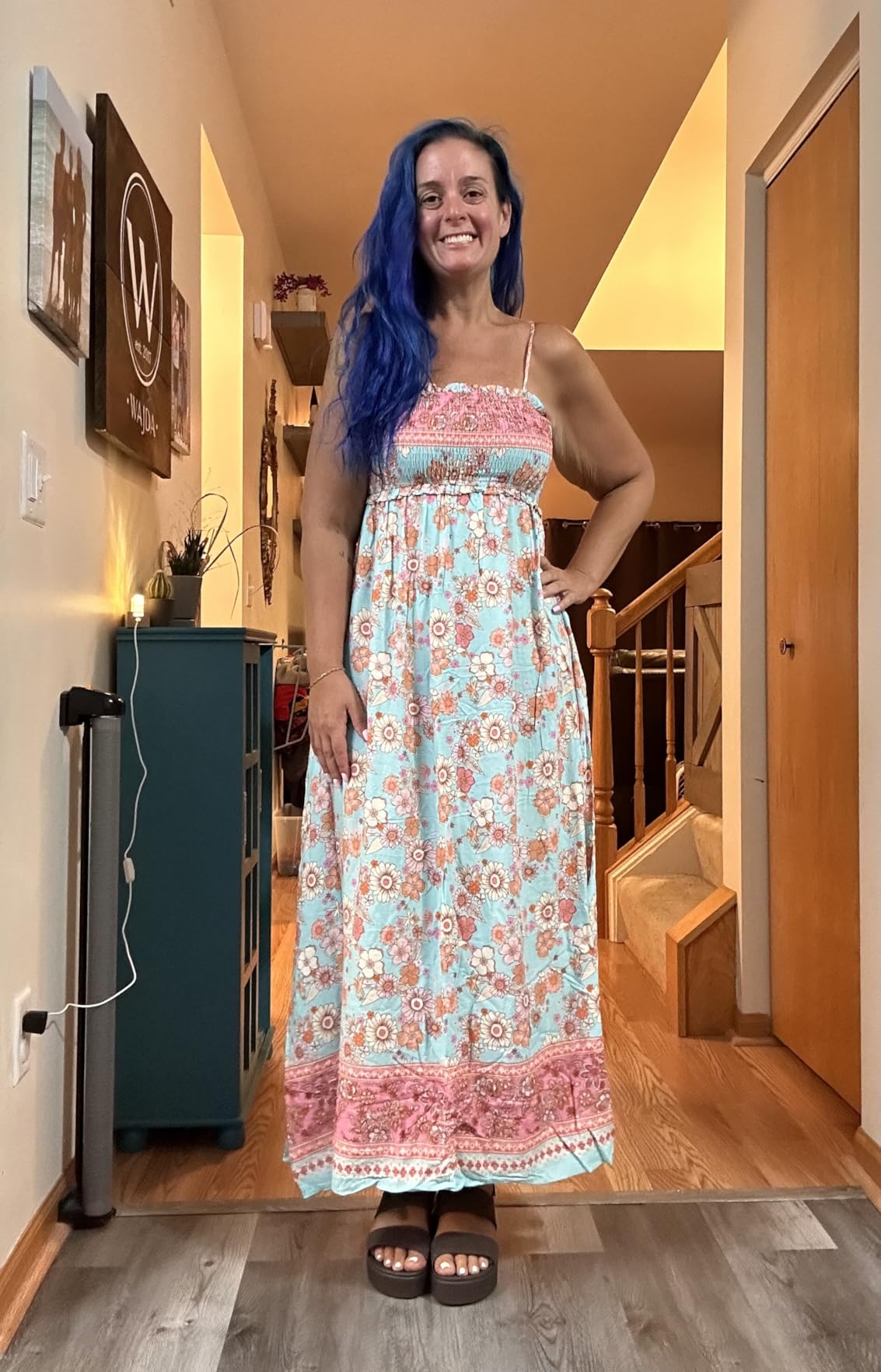 CUPSHE Women Maxi Summer Dress 2026 Floral Flowy Sundress | Spaghetti Straps Smocked Beachwear, Sleeveless, Empire Waist A Line Long Dresses, Boho Vacation Outfit, Fashion Clothes customer photo 2