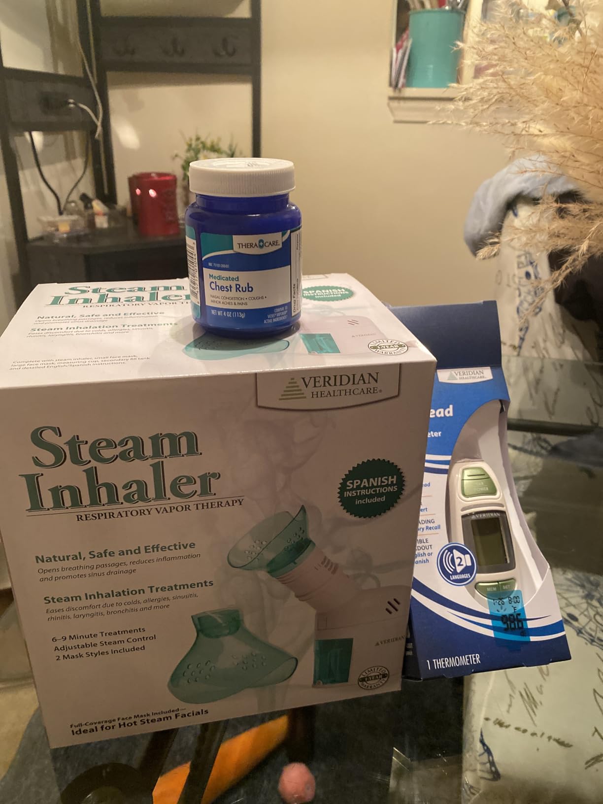 TheraCare Seasonal Relief Bundle 3-Piece | Warm Steam Inhaler, Ear Forehead Talking Thermometer, Medicated Chest Rub customer photo 1