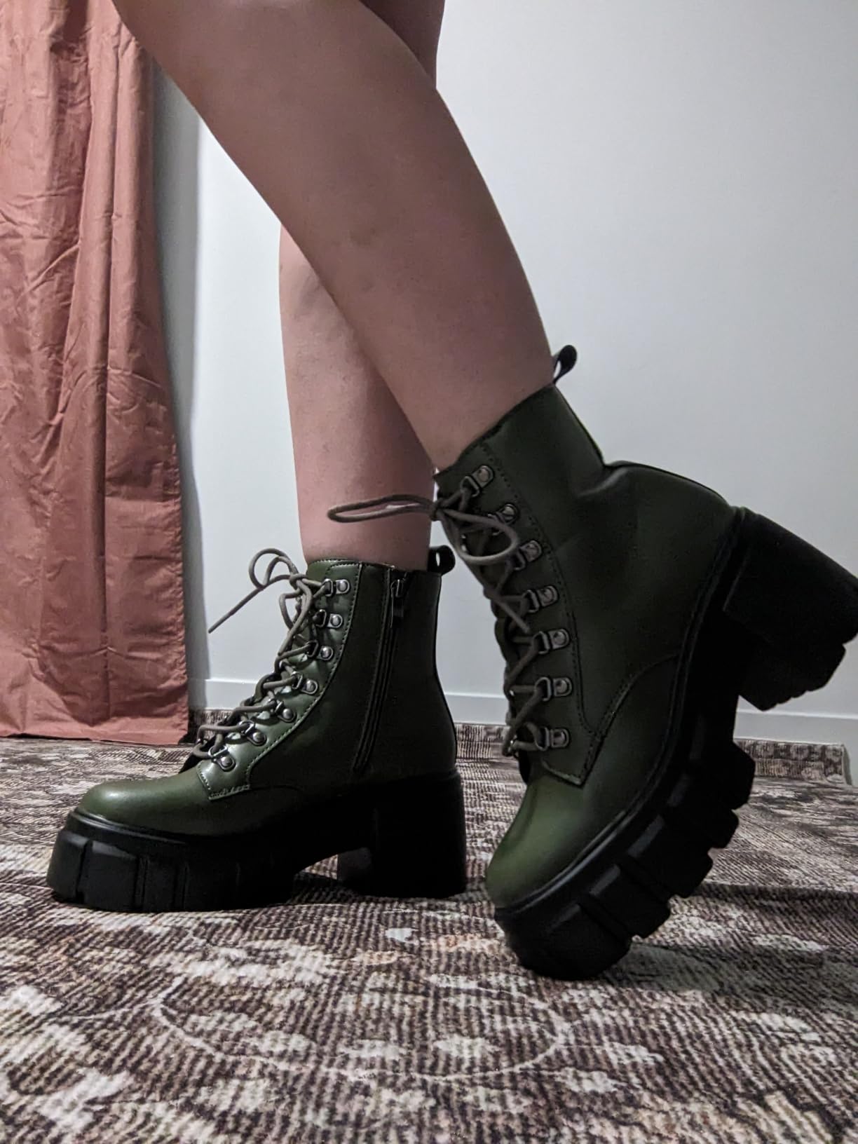 FITORY Women's Combat Boots Lightweight Lace up Side Zipper Ankle Botas High Heel Chunky Platform Lug Sole Booties 2026 Size 6-11 customer photo 2