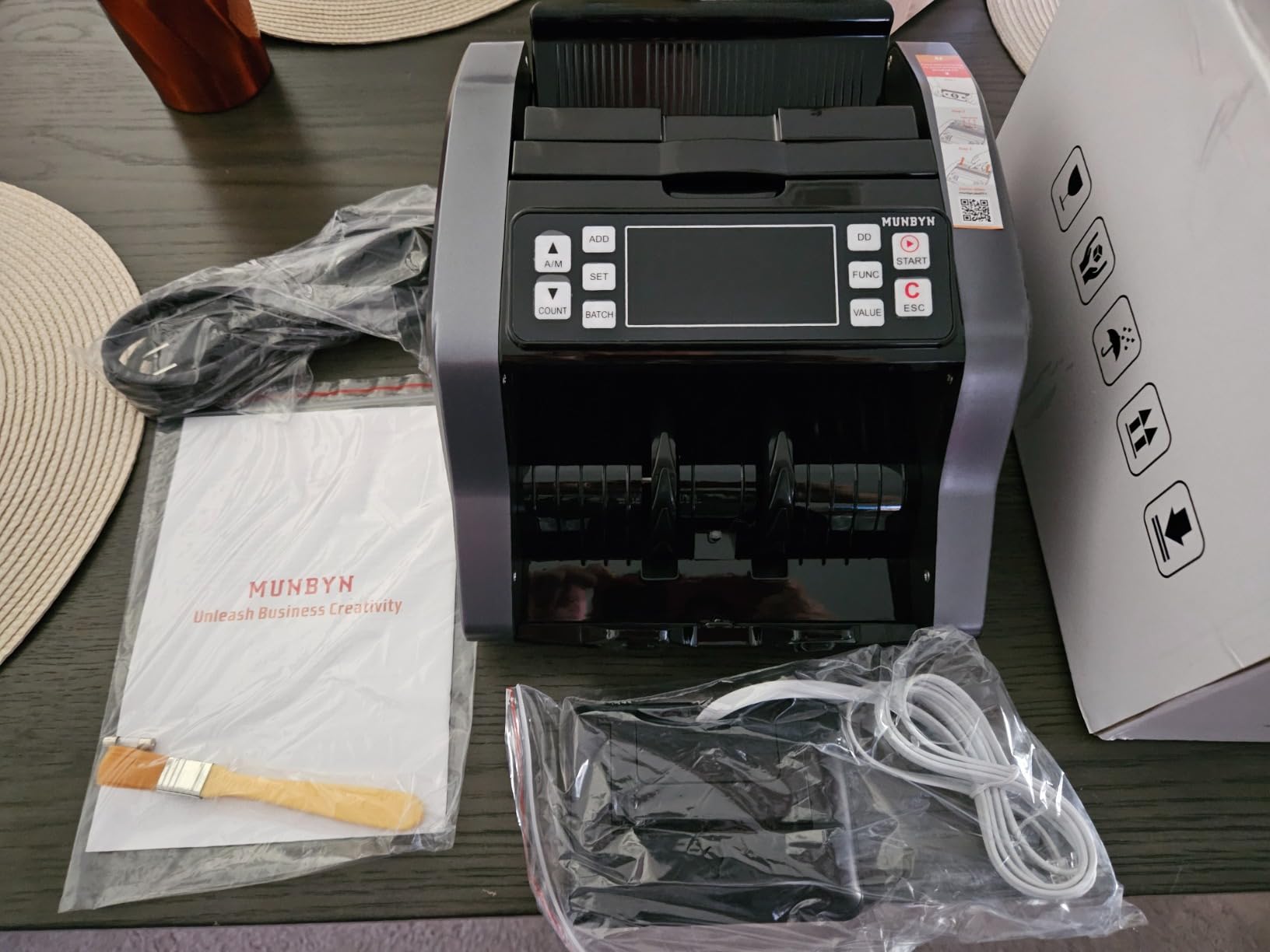 MUNBYN IMC20 Money Counter Machine with Value Count, UV/MG/IR/MT Counterfeit Detection for Dollar/Euro Bill Counter, Add/Batch/Value Mode Cash Counter, LED External Display, 2 Years Warranty, Grey customer photo 1