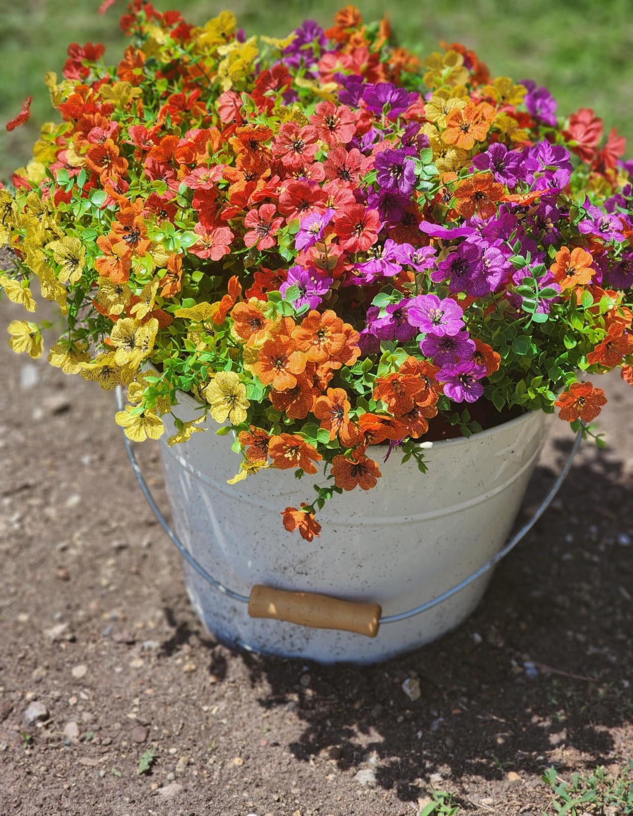 INQCMY Artificial Fake Fall Plants Flowers for Outdoor Outside Decoration | 12 Bundles Faux Silk Colorful Daisy UV Resistant Look Real No Fade for Front Door Porch Patio Yard Balcony Autumn Decor customer photo 2