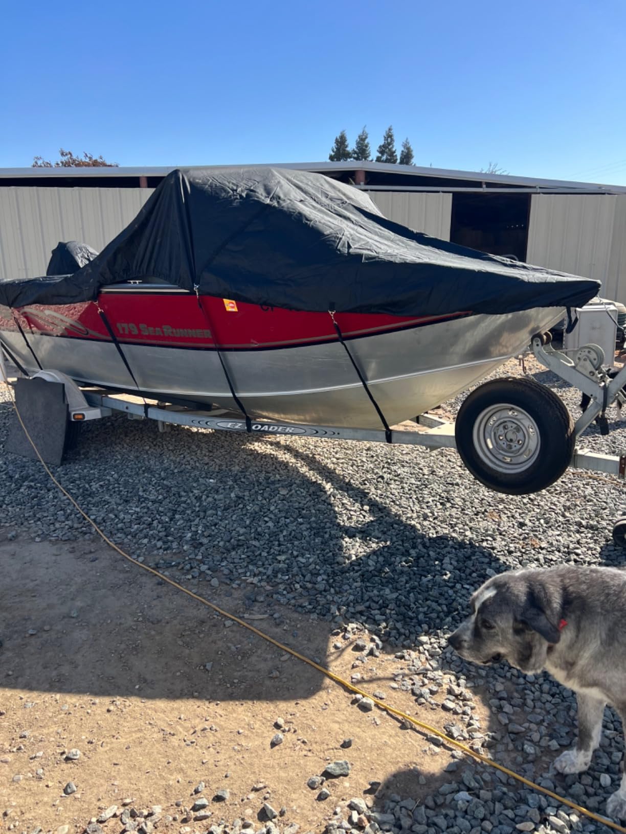 Heavy Duty Waterproof Boat Cover, 16-18.5ft Black | with Motor Cover and Windproof Adjustable Metal Hook Fits Bass Boat, V-Hull, Tri-Hull, Runabout Boat customer photo 1