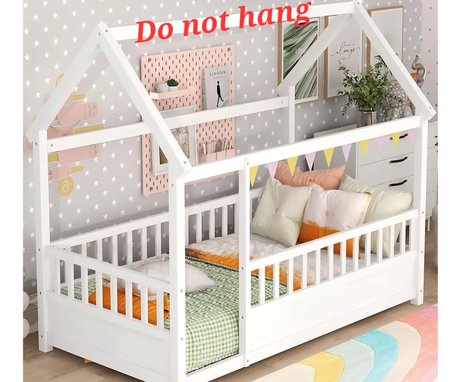 Kids Montessori Bed Twin Size, Twin Floor Bed with High Fence, Wood Montessori Floor Beds customer photo 2