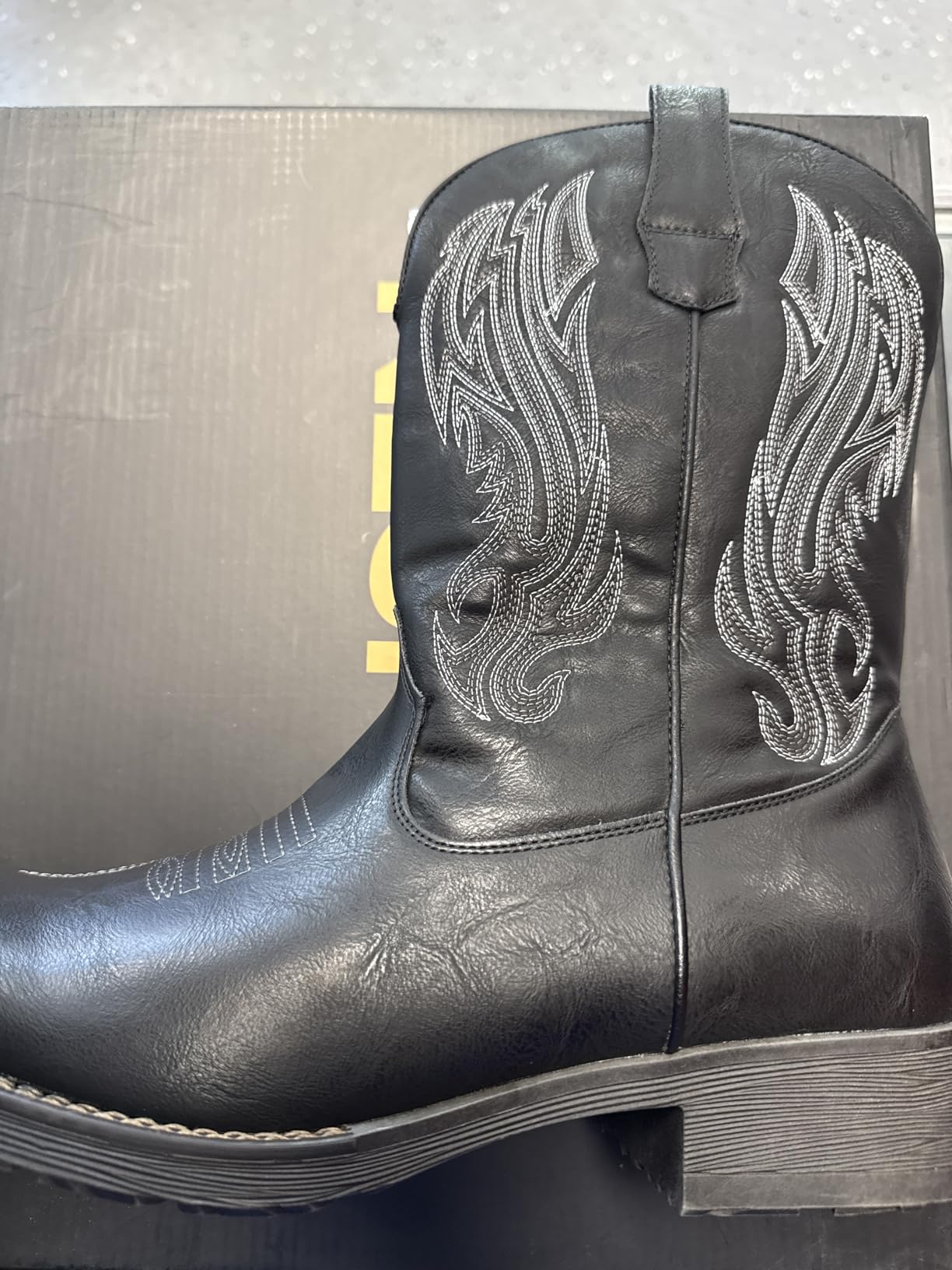 Jousen Cowboy Boots for Men Embroidery Men's Western Boots Retro Square Toe Mens Boot Botas Vaqueras Para Hombre customer photo 1