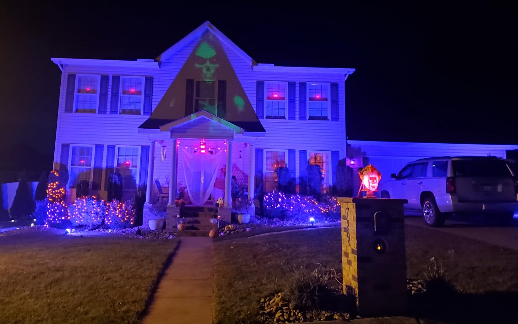 Halloween Projector Outdoor, 2026 Upgraded 3D Dynamic Skull HD Patterns, Clearer Holiday Light Ideal for Window Wall Displays and Halloween Garage Door Cover Projections customer photo 2