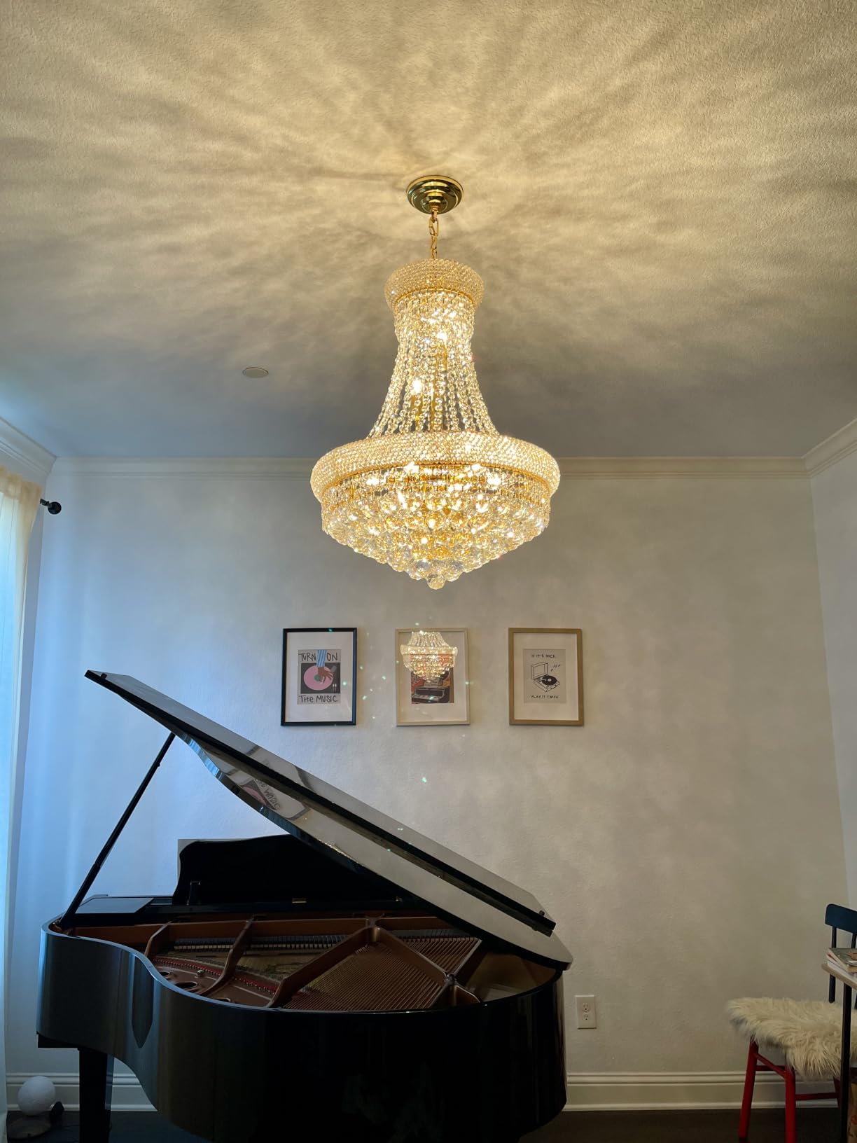 Chrome Crystal Chandeliers for Dining Room, 4-Lights D15 Inch | Empire Style K9 Crystal Chandeliers for Bedroom, Luxury Lighting Fixtures for Entryway Kitchen Island Foyer Adjustable Height customer photo 1