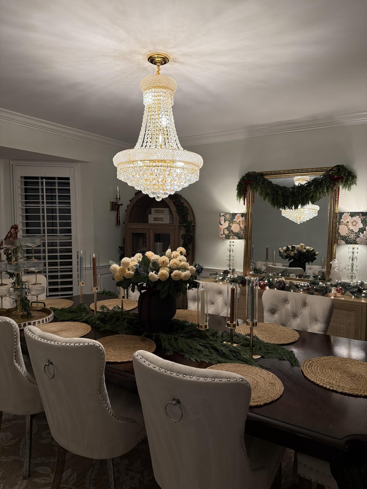 Chrome Crystal Chandeliers for Dining Room, 4-Lights D15 Inch | Empire Style K9 Crystal Chandeliers for Bedroom, Luxury Lighting Fixtures for Entryway Kitchen Island Foyer Adjustable Height customer photo 2