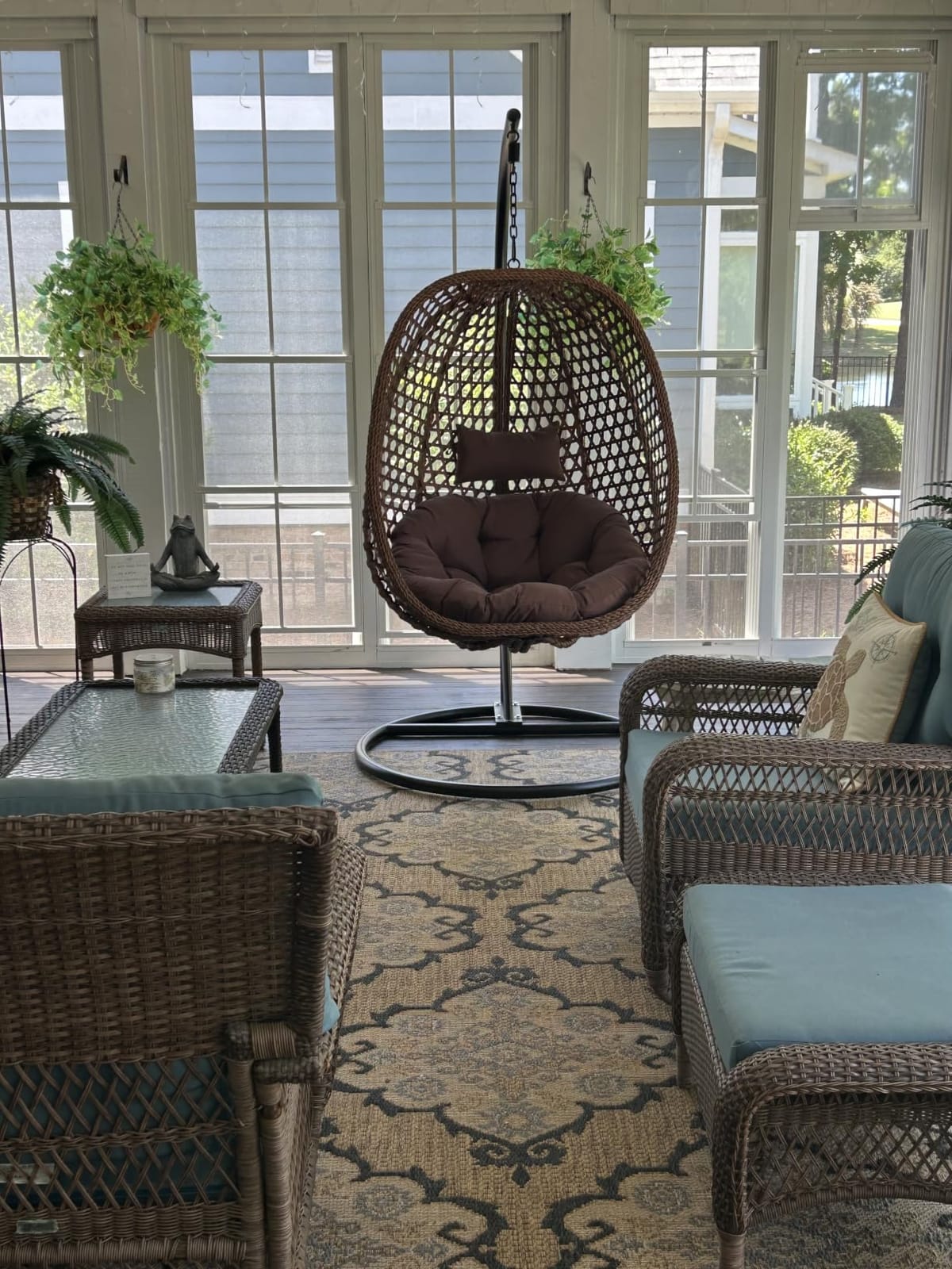 Hanging Outdoor Egg Chair, Wicker Swing Egg Chair with Stand | Rattan Basket Chair with Cushion and Pillow, 300lbs Capacity for Outside Bedroom Patio Garden Balcony yard (White) customer photo 1