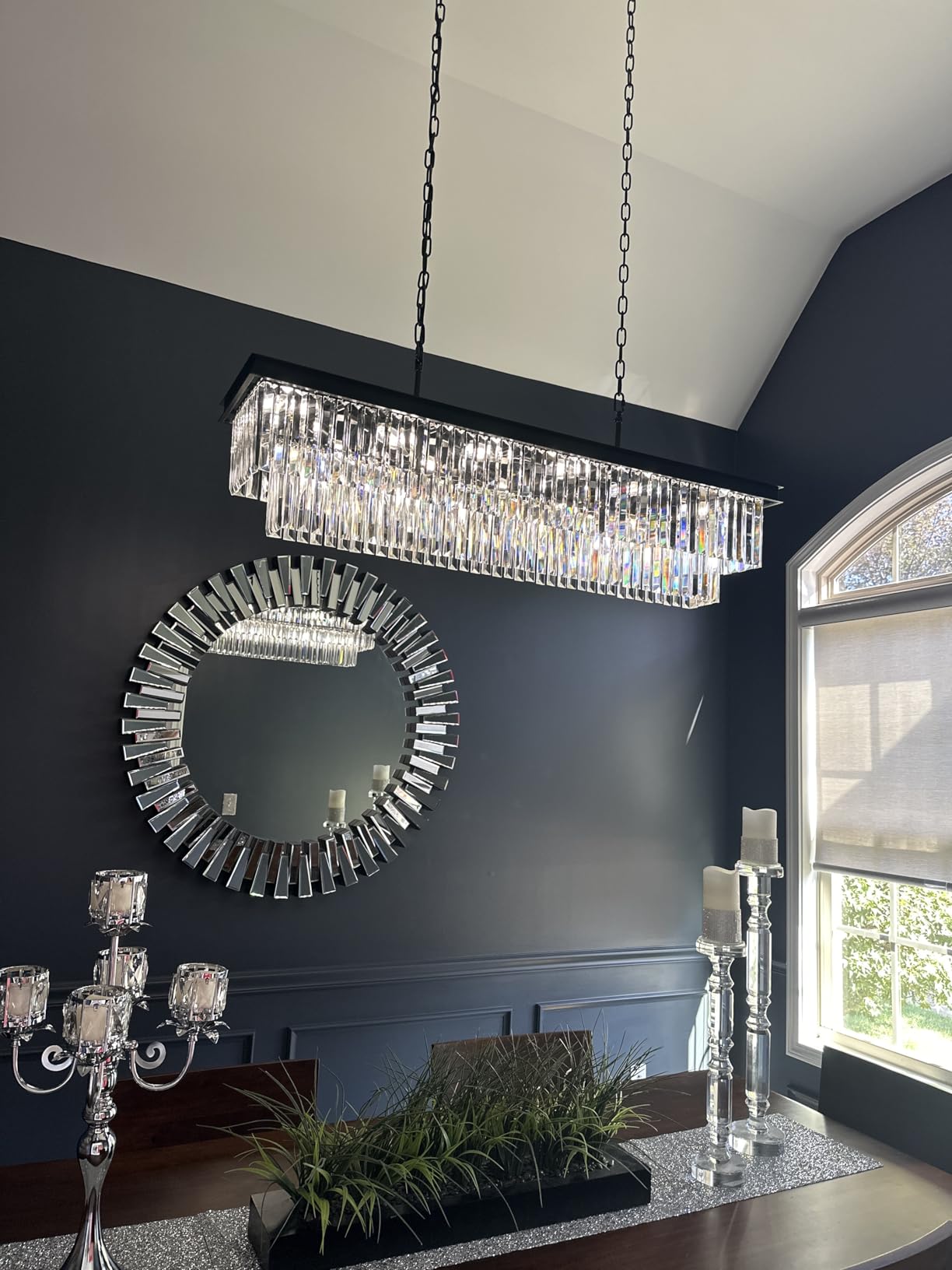 Weesalife Crystal Chandeliers for Dining Room Light Fixtures Over Table, 15-Lights Black Modern Rectangle Chandeliers for Kitchen Island Bar L40 Inch customer photo 1