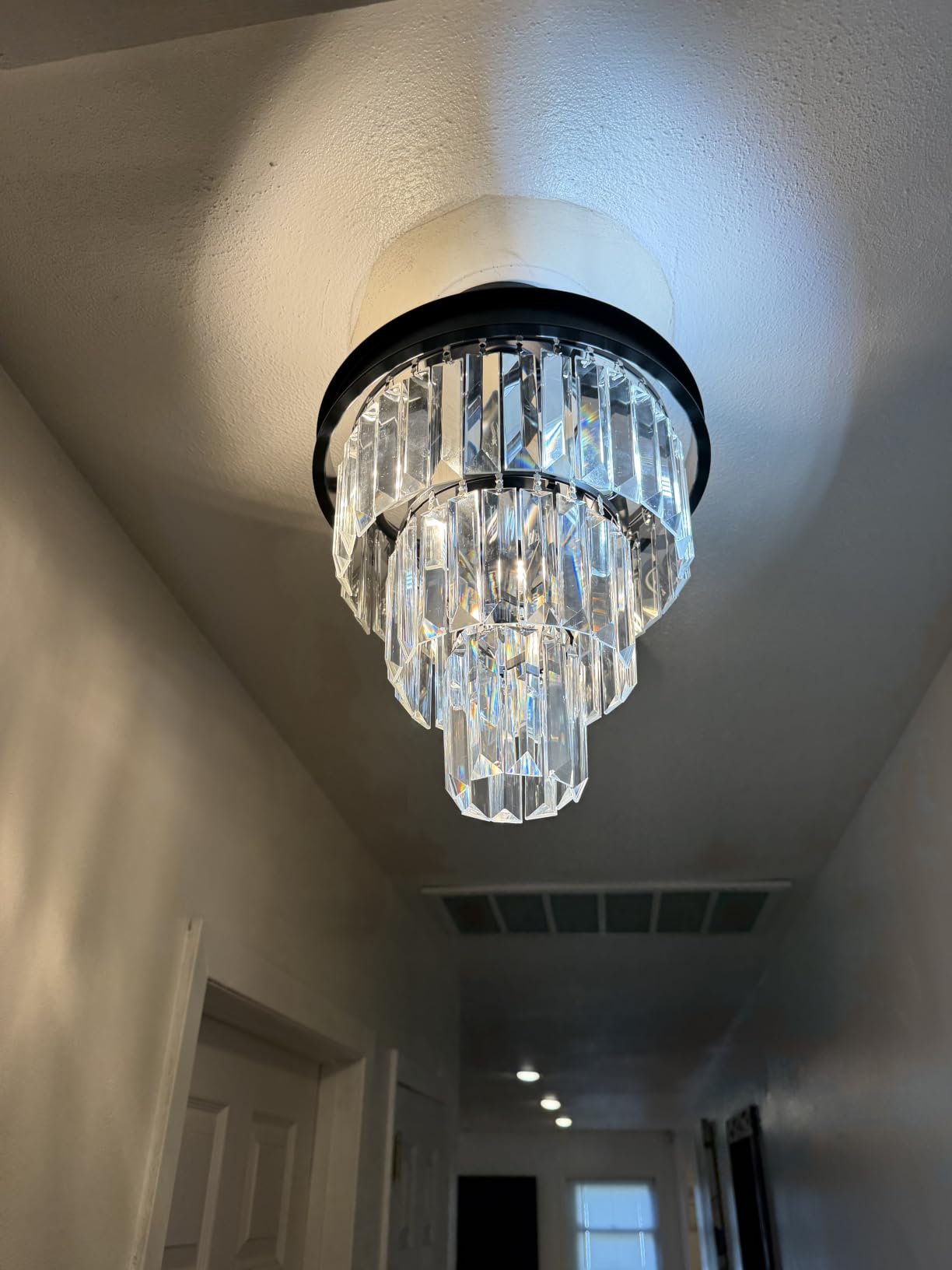 Weesalife Black Crystal Chandeliers for Dining Room, 4-Lights D12 Inch | Modern Crystal Pendant Lighting Fixture, 3 Tiers Small Chandeliers for Kitchen Island Bedroom Entryway Foyer customer photo 1