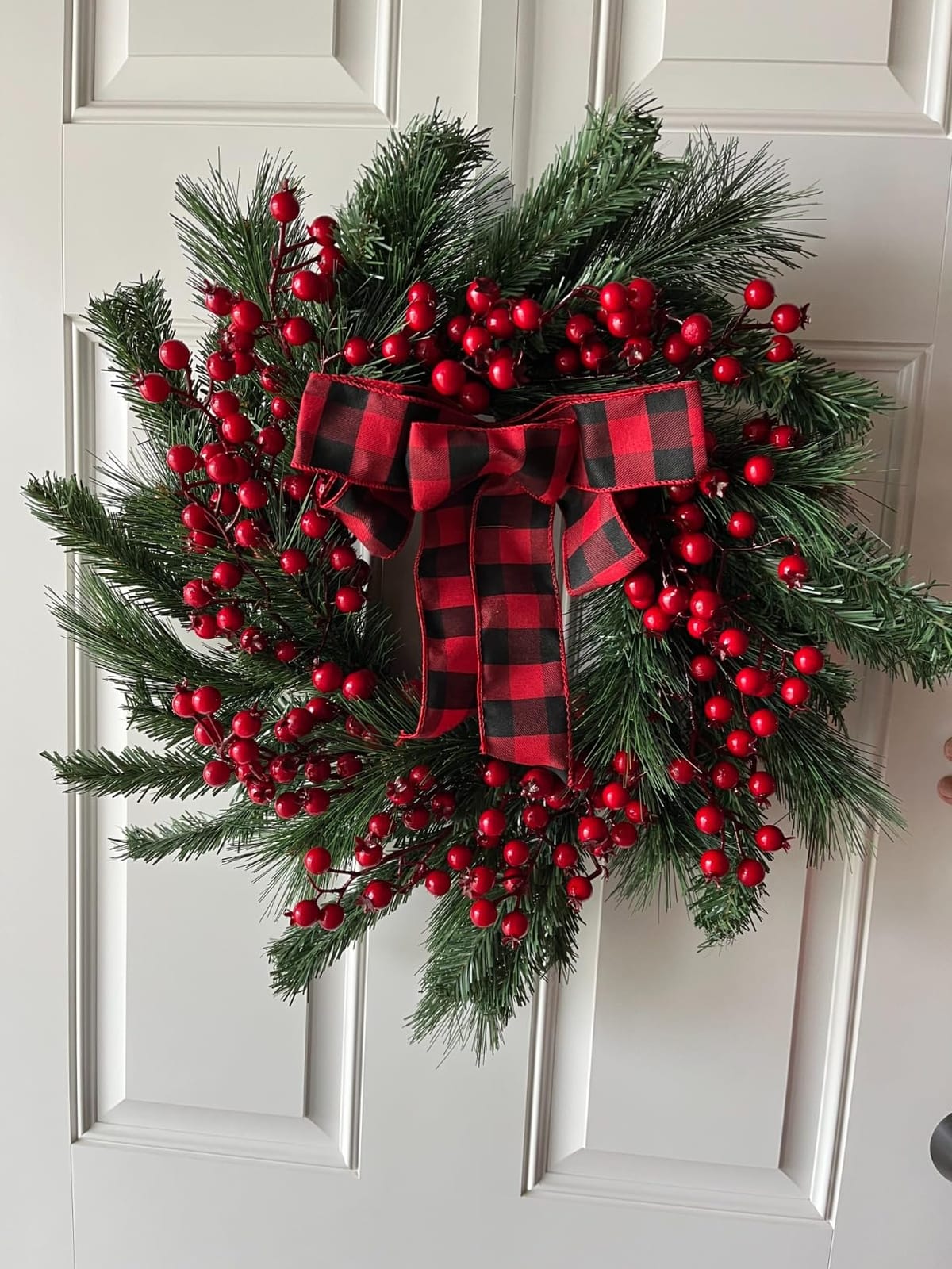 Christmas Wreath for Front Door 22 in - Artificial Pine with Red Berries and Pinecones, Full and Lush Holiday Door Decoration for Indoor/Outdoor Use - Handcrafted Festive Greenery Wreath customer photo 1