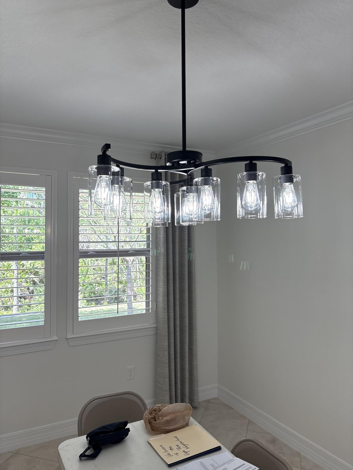 CNRATYE 6-Light Brushed Nickel Chandeliers for Dining Room Light Fixtures Over Table, Adjustable Height Hanging Industrial Pendant Lighting for Kitchen Island Bedroom, Clear Glass Shade customer photo 1