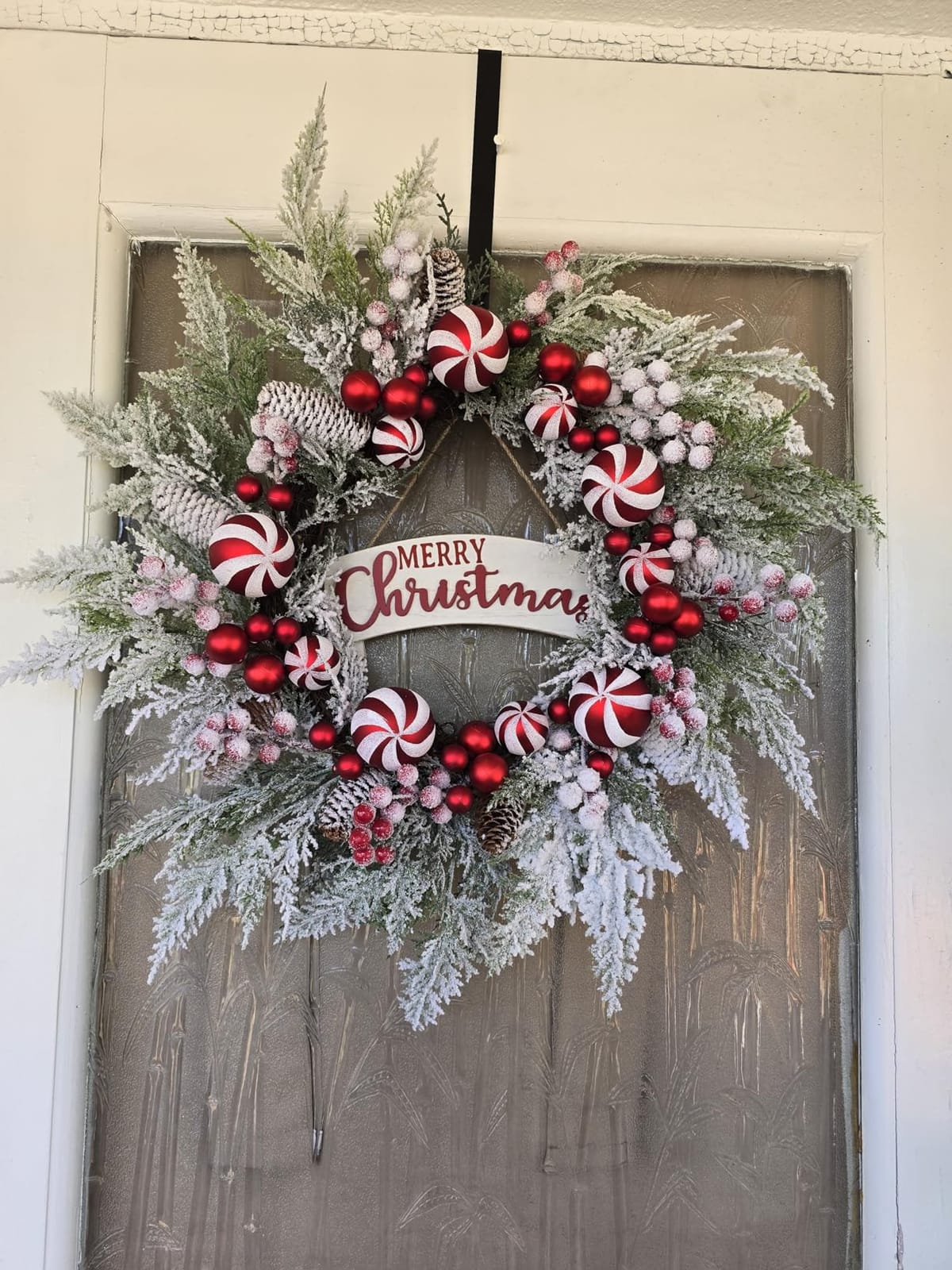 24 Inch Artificial Christmas Wreath for Front Door with Balls Berries Frost Pine Needles Pine Cones Christmas Decorations for Indoor Outdoor Wall Window Home Holiday Xmas Decor customer photo 1