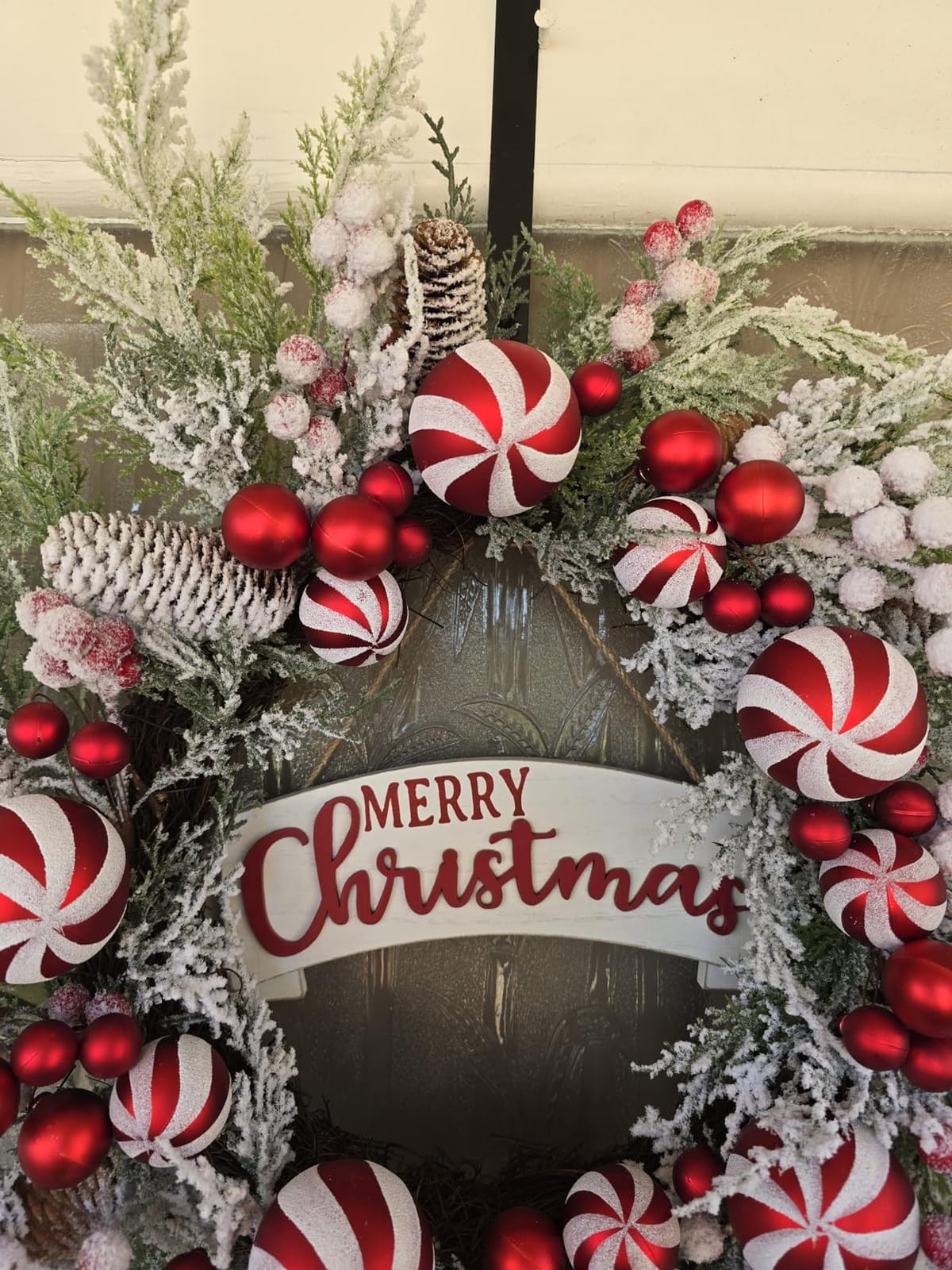 24 Inch Artificial Christmas Wreath for Front Door with Balls Berries Frost Pine Needles Pine Cones Christmas Decorations for Indoor Outdoor Wall Window Home Holiday Xmas Decor customer photo 2