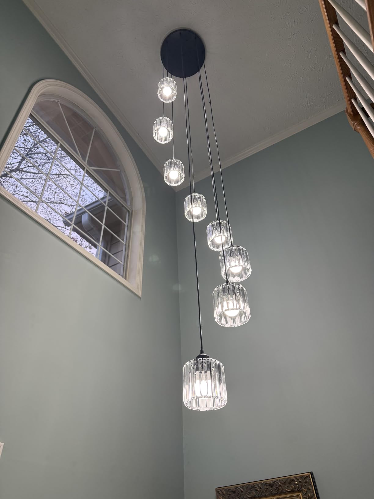 8-Light Crystal Raindrop Chandelier, Black, for High Ceilings | Modern hanging chandelier for staircase, foyer, entryway, dining room or living room customer photo 2