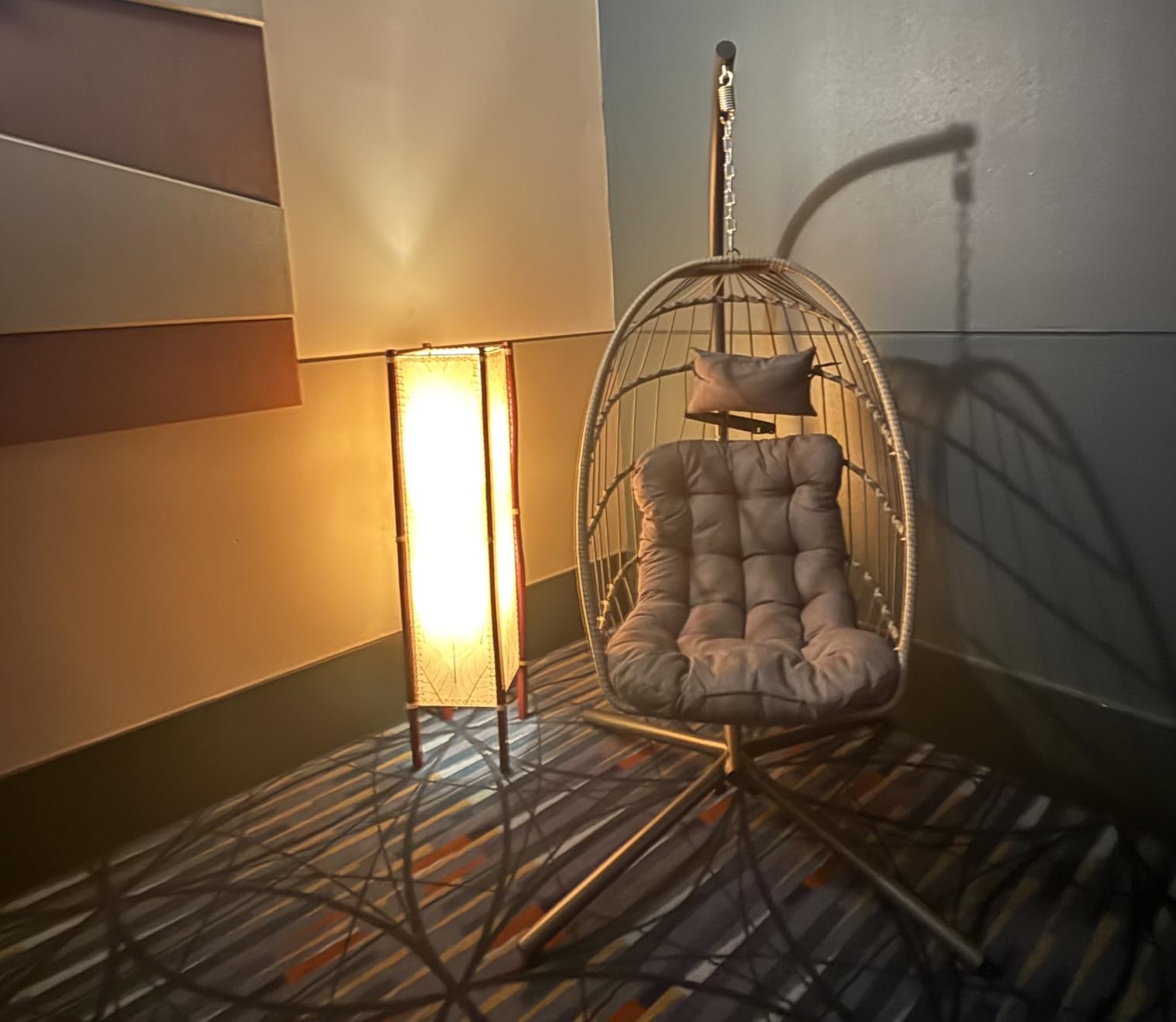 SWITTE Egg Chair Outdoor with Stand, Indoor Wicker Hanging Egg Swing, Grey | Patio Swinging Chair with Thick Cushion, Egg Shaped Swing for Bedroom Porch Balcony, Rattan Hammock Chairs 370 LBS Capacity customer photo 1