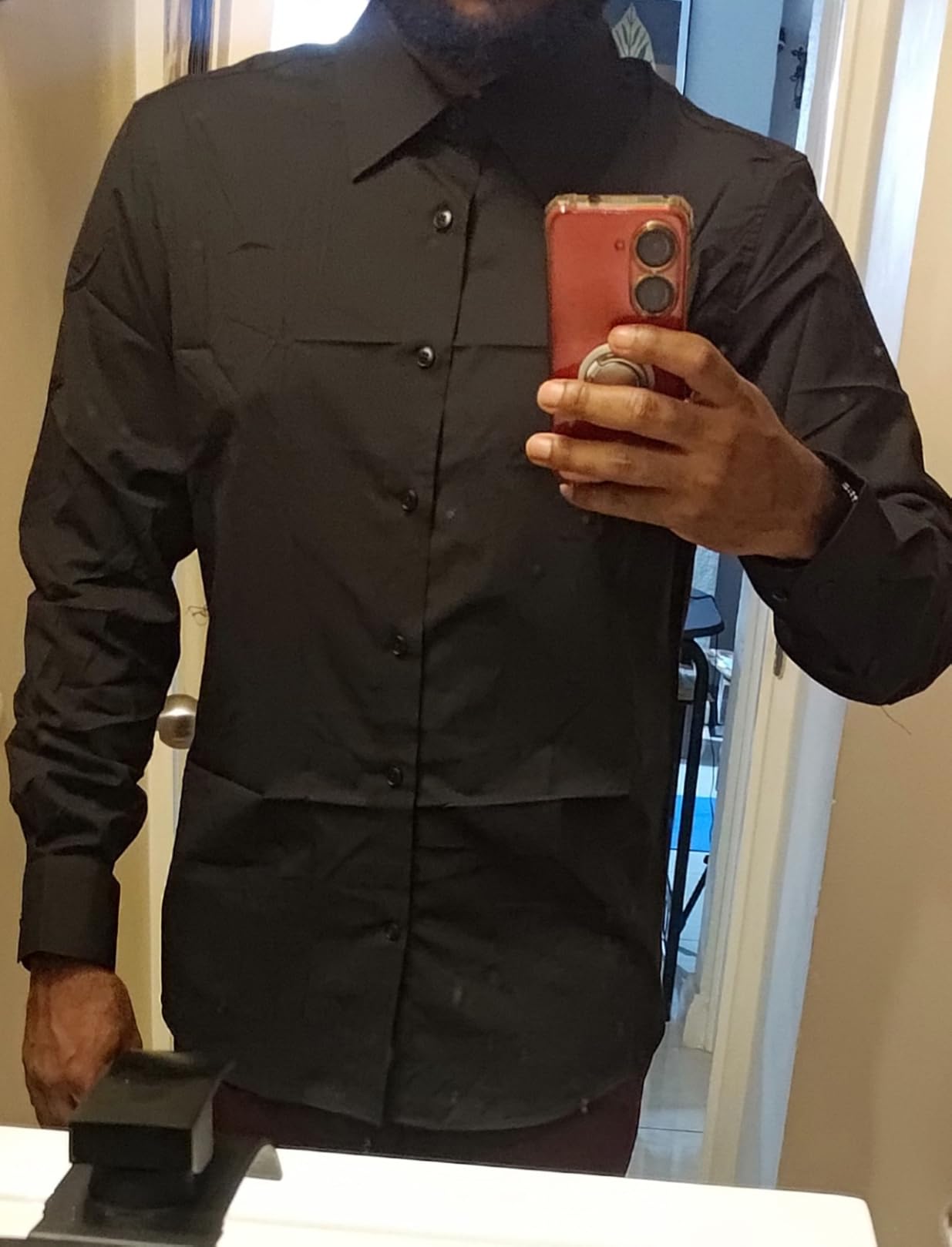 Men's Dress Shirt Regular Fit Stretch Stain Shield Long Sleeve Solid Business Wedding Button Down Shirts customer photo 1