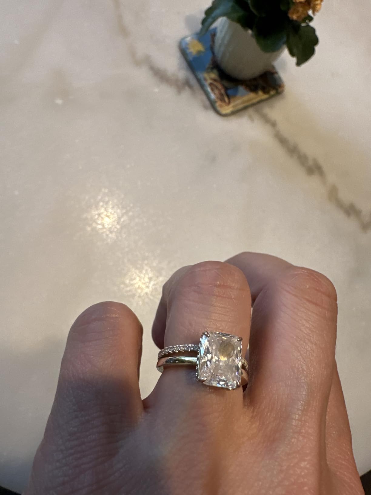 PAVOI 14K Gold Plated 3.5CT Square Radiant Cubic Zirconia Engagement and Promise Ring for Women - Hidden Halo Ring customer photo 1