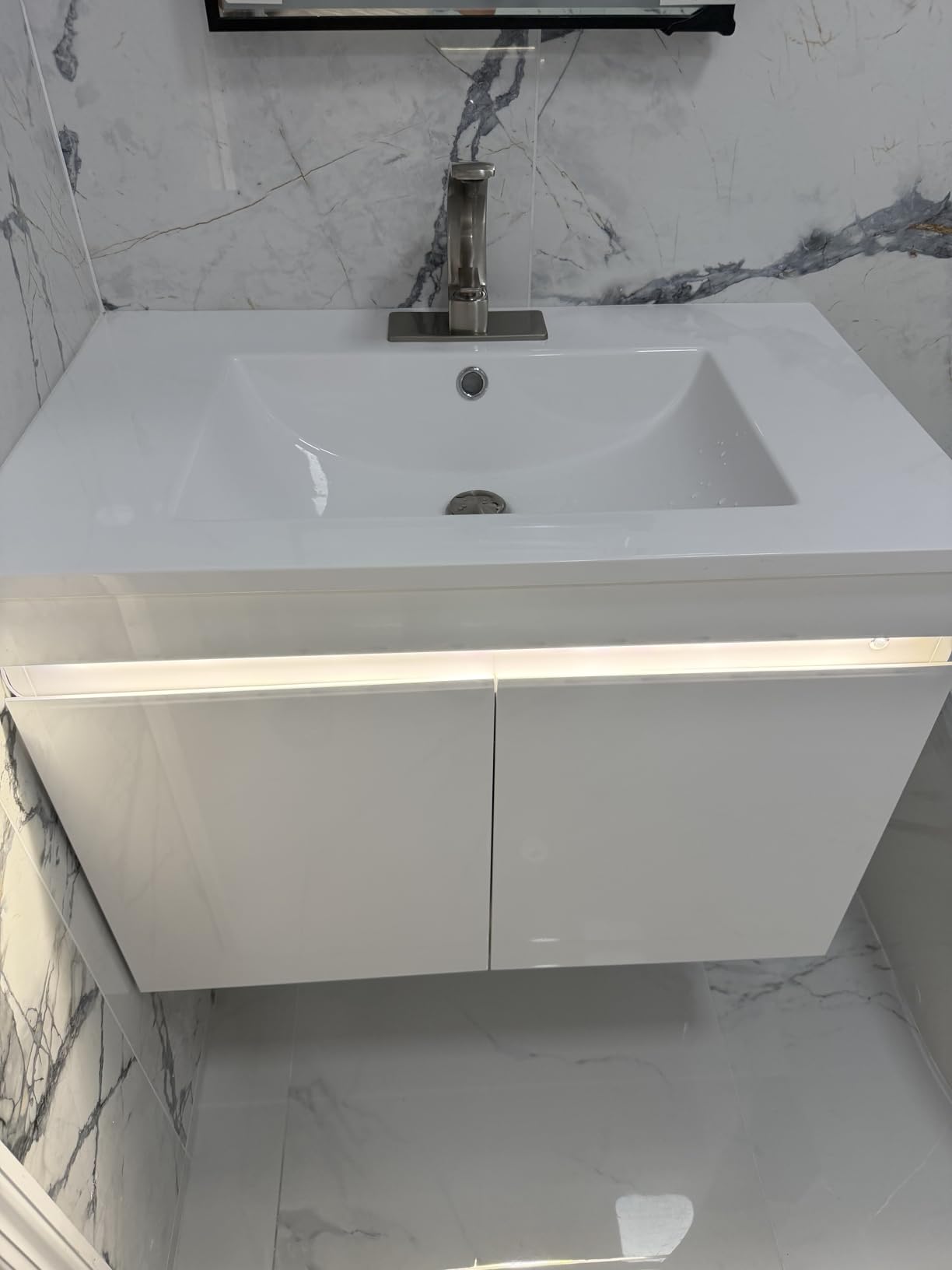 AHB 30 inch Bathroom Vanity W/Sink Combo, High Gloss Bathroom Cabinet, Smart Wall Mounted Sink Cabinet Auto Motion Sensor LED Light, Modern Floating Vanity with Faucet customer photo 2