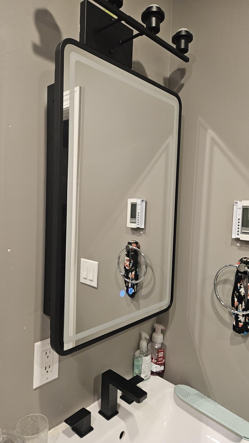 LED Medicine Cabinet Mirror for Bathroom with Lights 16x24 Inch | Wall Mounted or Recessed, Black Metal & Shatterproof Tempered Glass, Stable & Removable 2 Shelves, Dimmable 3 Lighting Colors customer photo 1