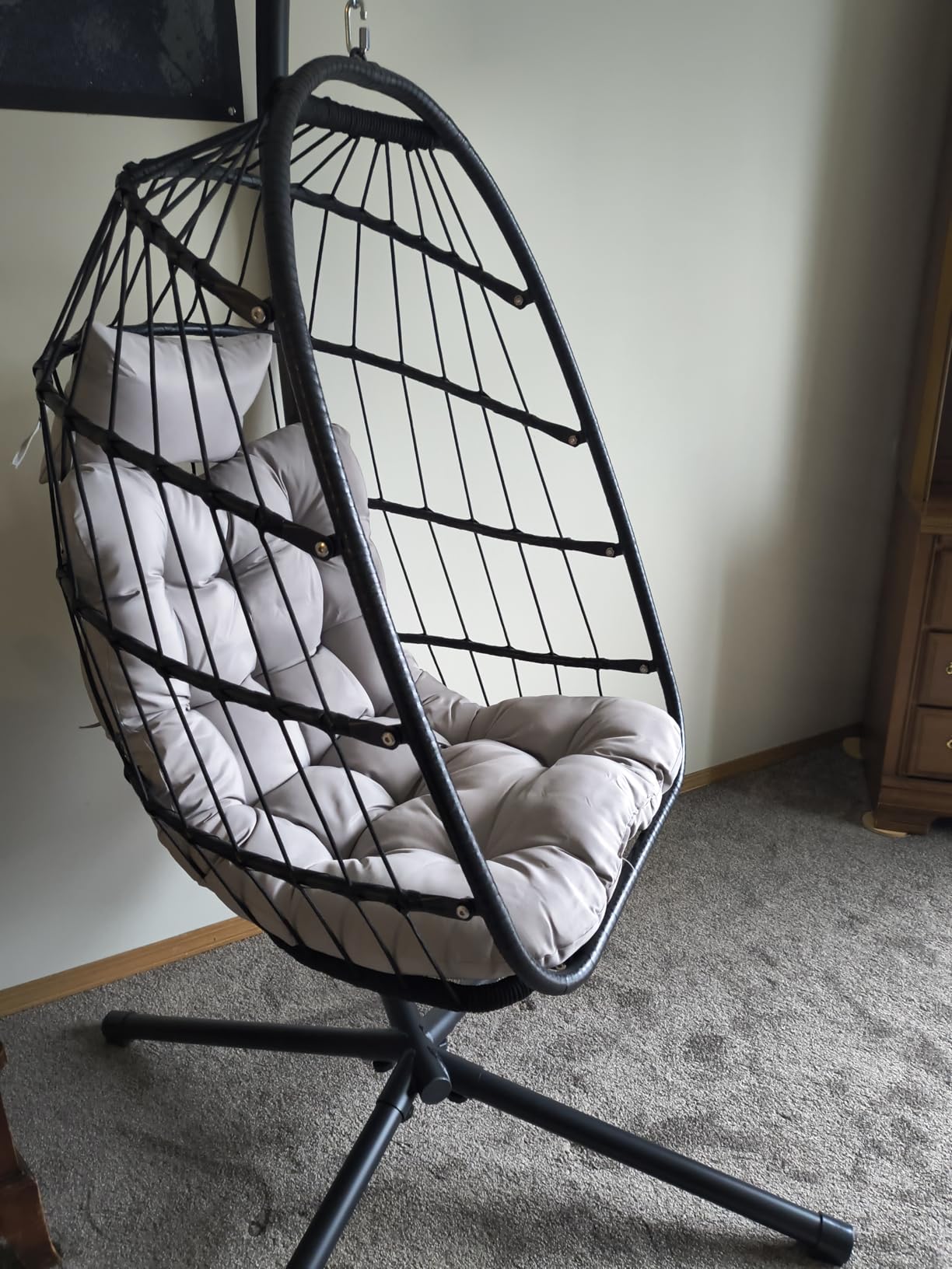 CHABATREE Egg Chair with Stand,Patio Rattan Wicker Hanging Swing Egg Chair Hammock Chair for Bedroom Porch Garden,Thickened Aluminum Alloy Steel Frame and UV Resistant Cushion,350LBS Capacity customer photo 1
