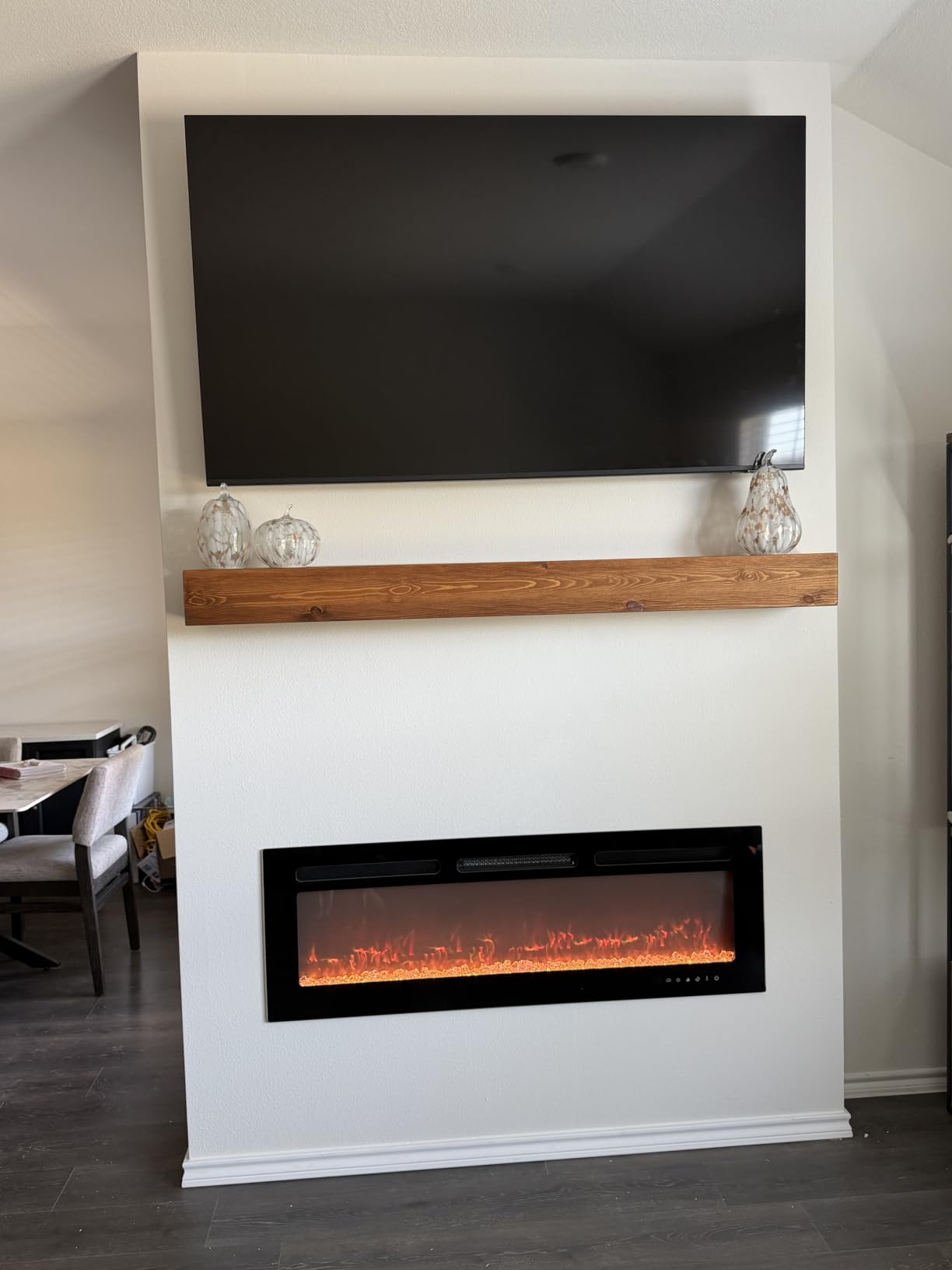 G GOOD GAIN 66'' Fireplace Mantel, 5'' Pine Wood Floating Shelf, DarkWalnut | Handcrafted Mantel Shelves, Concealed Brackets, Scratch-Resistant, Easy Installation, for TV, Books, Farmhouse Room Decor customer photo 2