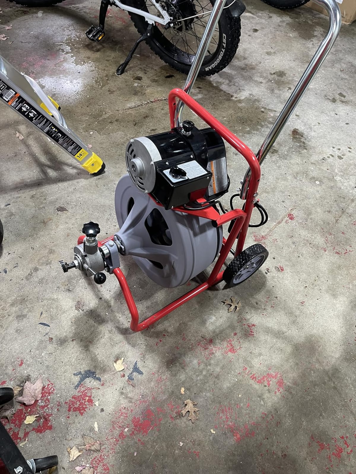Albott 75 FT x 3/8 Inch Electric Drain Cleaner Machine | Auto-Feed Sewer Snake Auger for 1-4 Inch Pipes, with 9 Cutters, Wheels and Foot Switch, Gray/Red customer photo 1