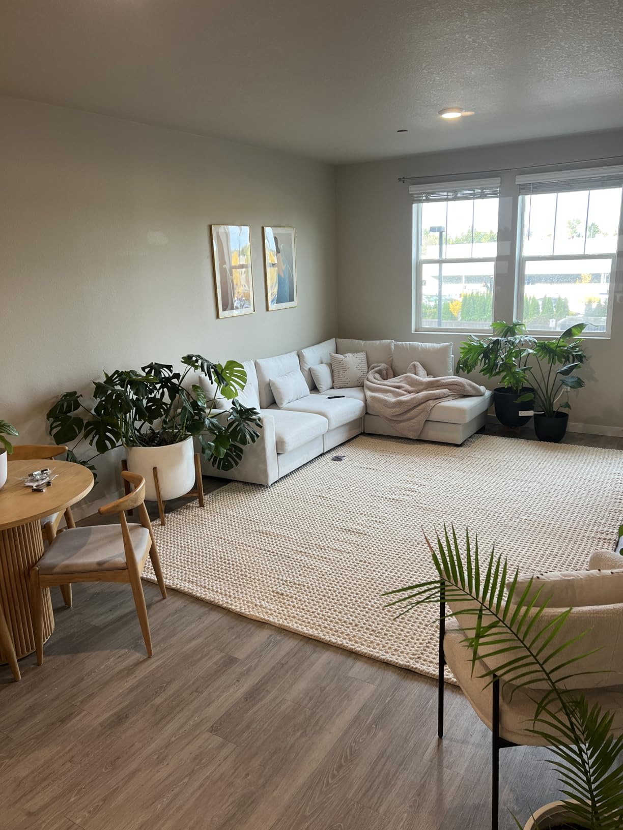 Handwoven Wool Area Rug - Hand Woven Natural Carpet Rugs - Bedroom Living Room Dining Room (Ivory - 5'x8') customer photo 1