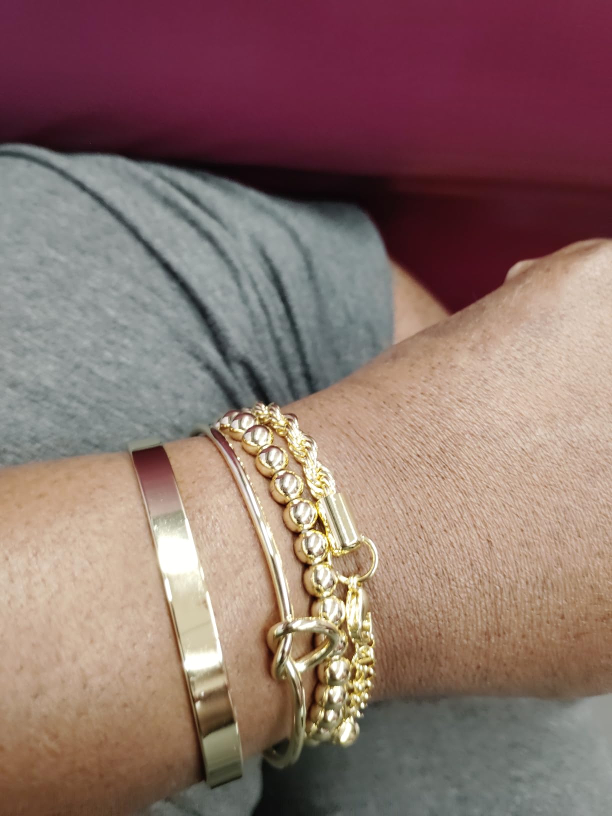 Gold Bracelets Set for Women Non Tarnish Waterproof 14K Gold Plated Sterling Silver Chunky Cuff Bracelet Stackable Gold Bangles customer photo 1