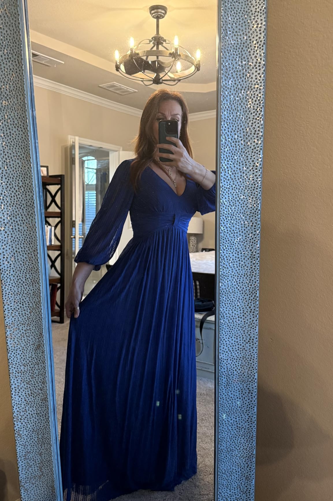Ever-Pretty Women's A-Line Glitter Formal Dresses V-Neck Long Sleeves Floor Length Evening Gowns Mother of Bride Dress customer photo 2