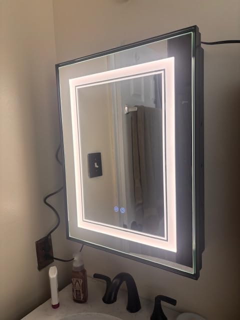 TETOTE 24 x 30 Black Led Lighted Medicine Cabinet Mirror with 3-Color Lights, Wall Mount or Recessed Cabinet Mirror for Bathroom with Storage, Tempered Glass, 2 Outlets, Anti-Fog, Adjustable Shelf customer photo 2